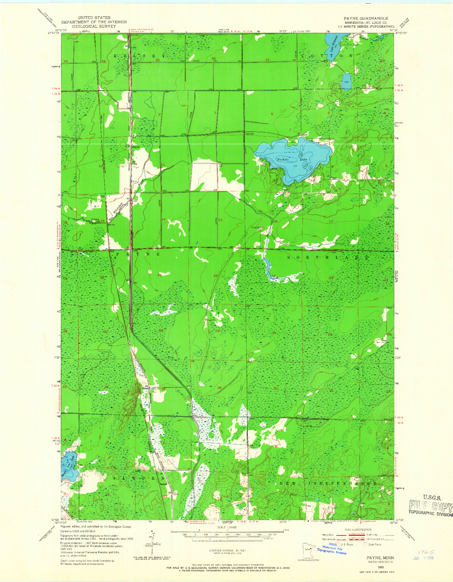 USGS 1:24000-SCALE QUADRANGLE FOR PAYNE, MN 1953