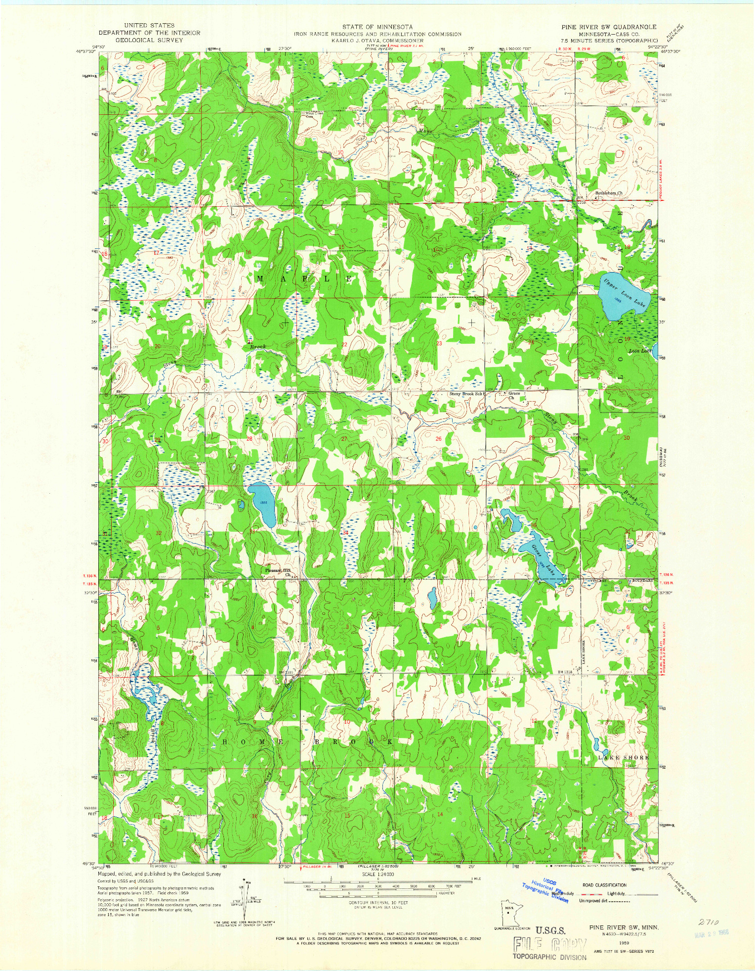 USGS 1:24000-SCALE QUADRANGLE FOR PINE RIVER SW, MN 1959