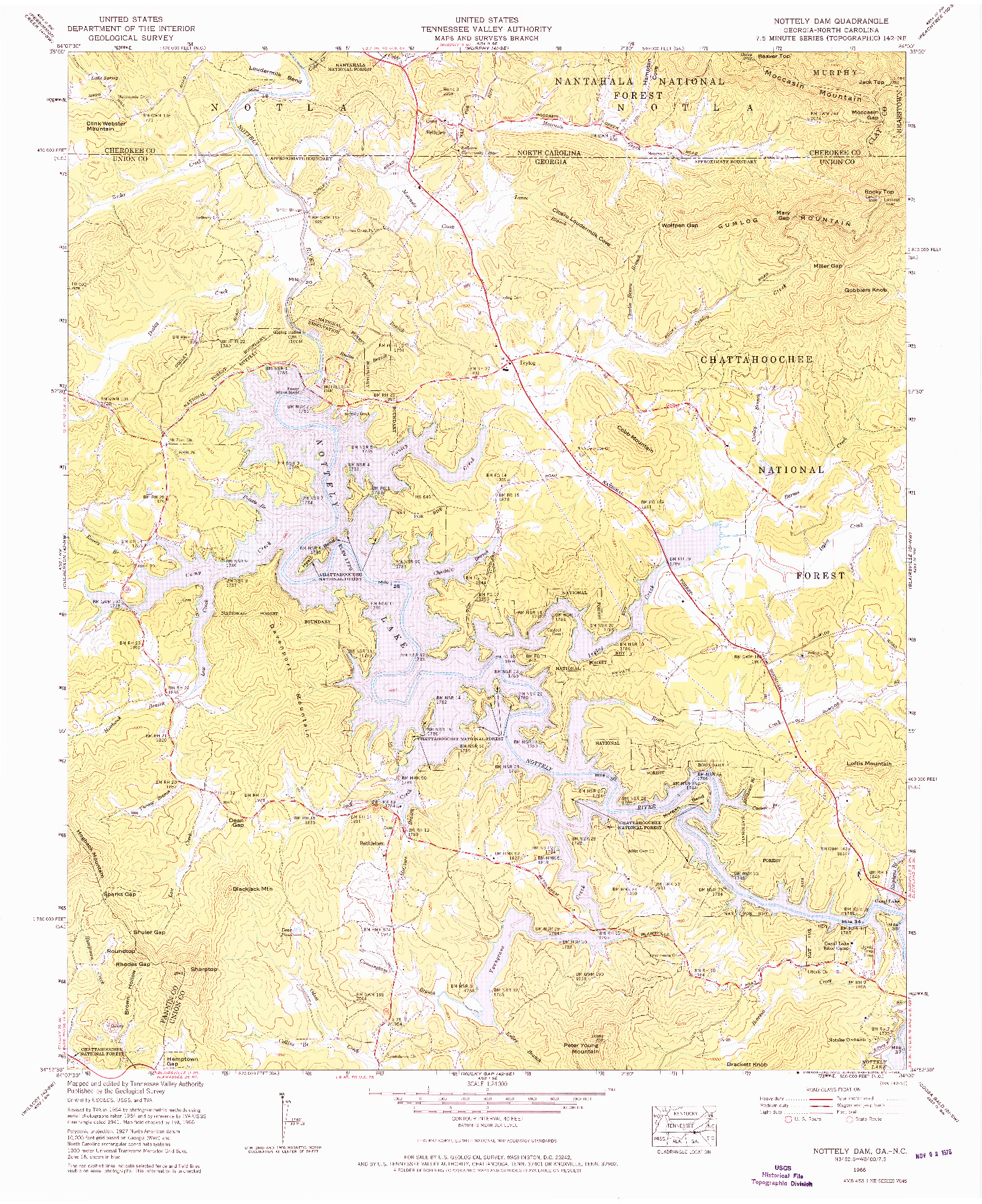 USGS 1:24000-SCALE QUADRANGLE FOR NOTTELY DAM, GA 1966