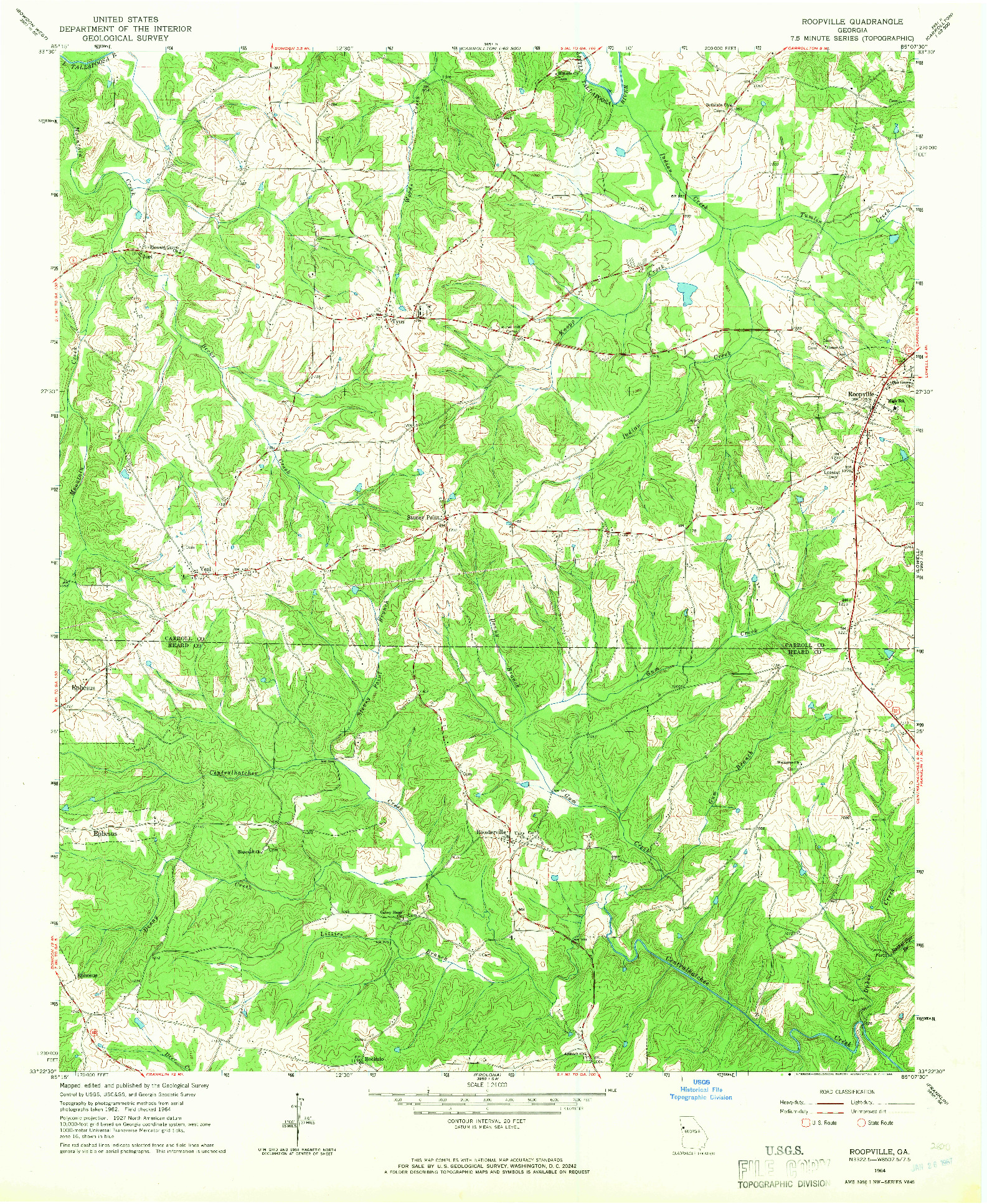 USGS 1:24000-SCALE QUADRANGLE FOR ROOPVILLE, GA 1964