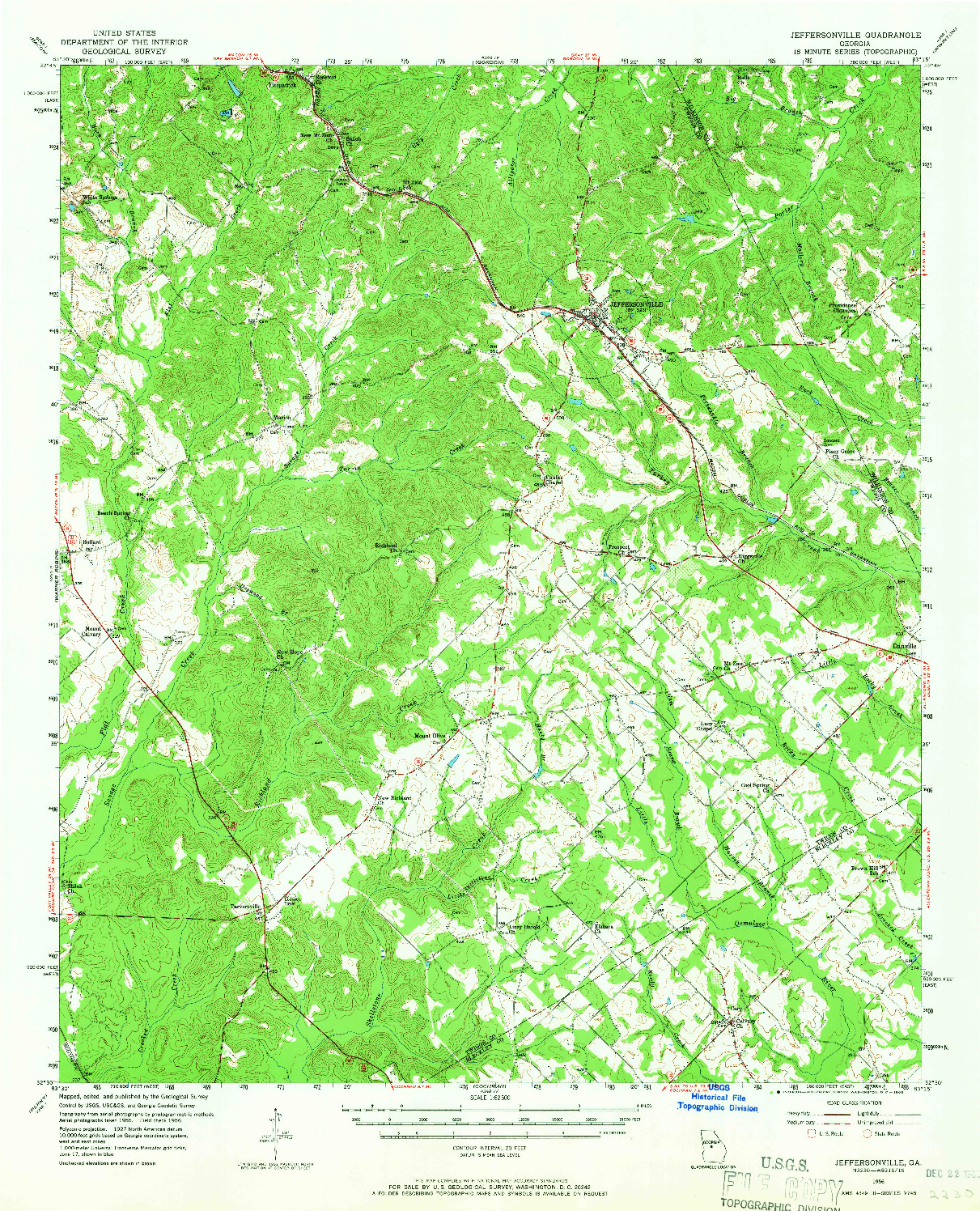 USGS 1:62500-SCALE QUADRANGLE FOR JEFFERSONVILLE, GA 1956