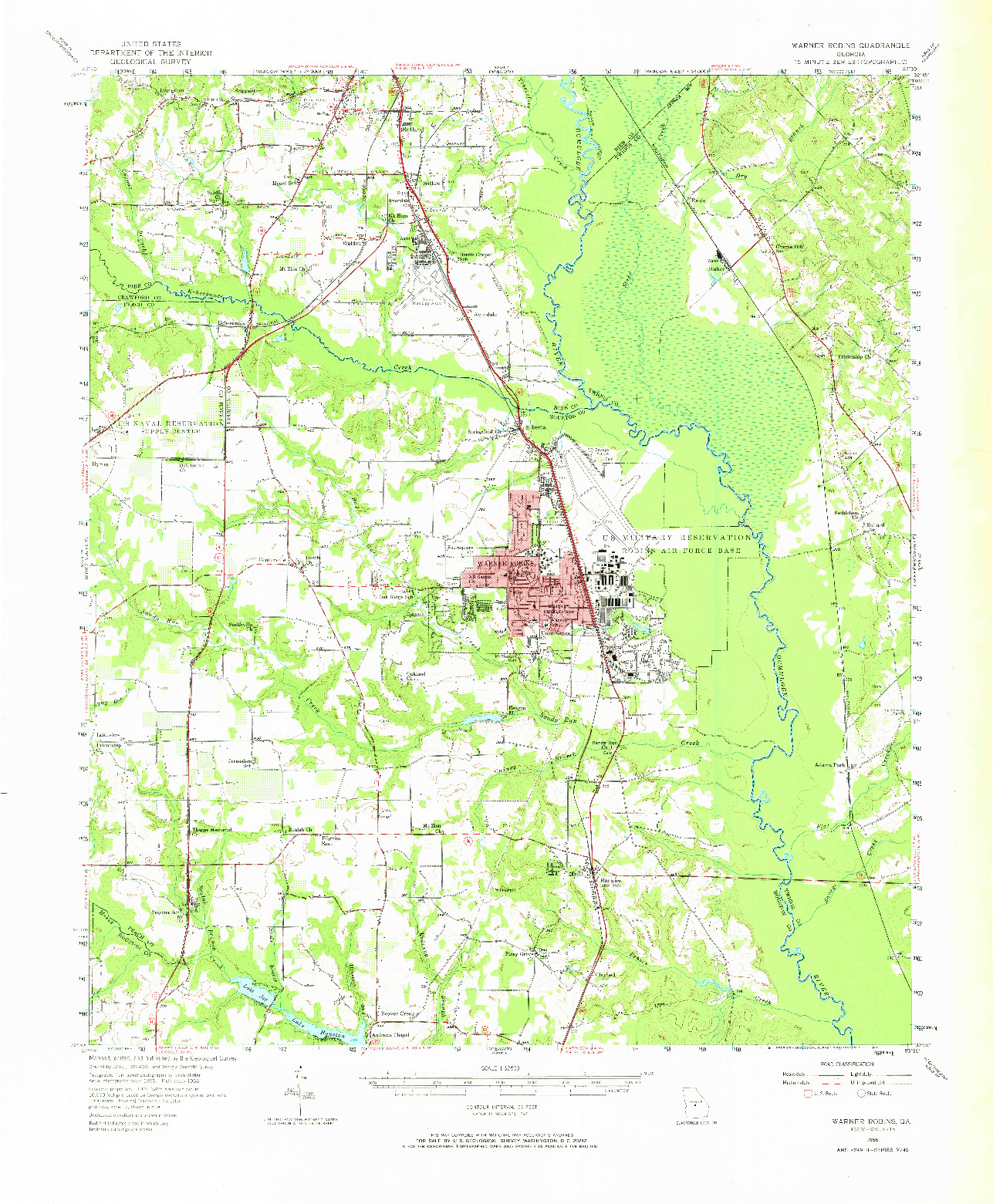 USGS 1:62500-SCALE QUADRANGLE FOR WARNER ROBINS, GA 1956