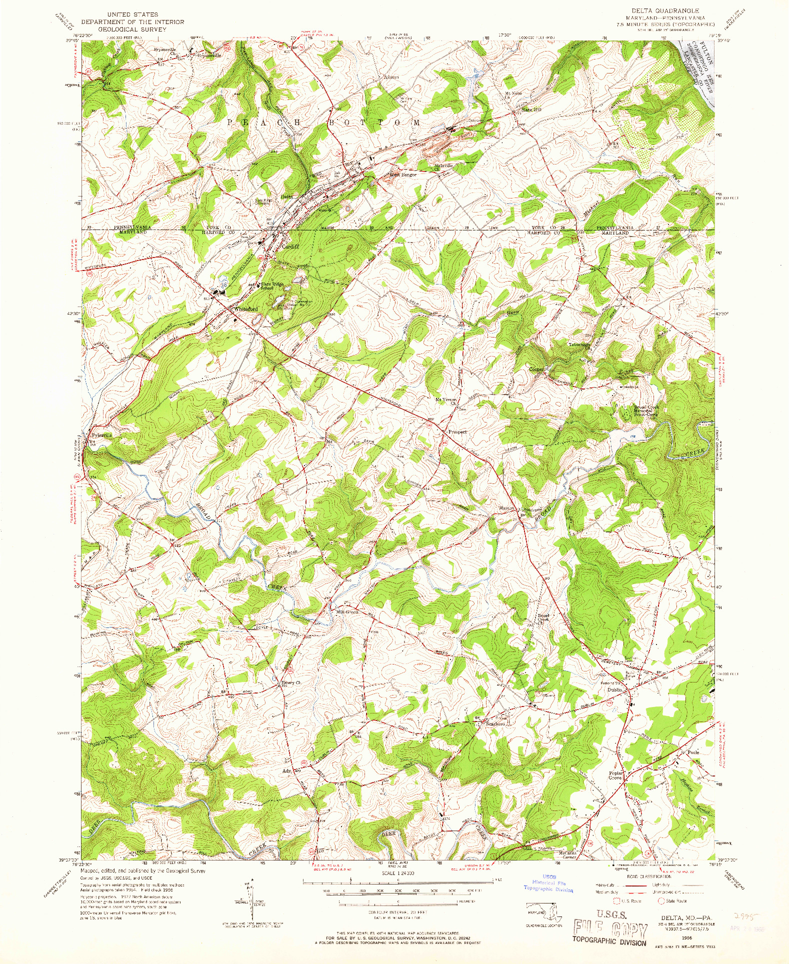 USGS 1:24000-SCALE QUADRANGLE FOR DELTA, MD 1956