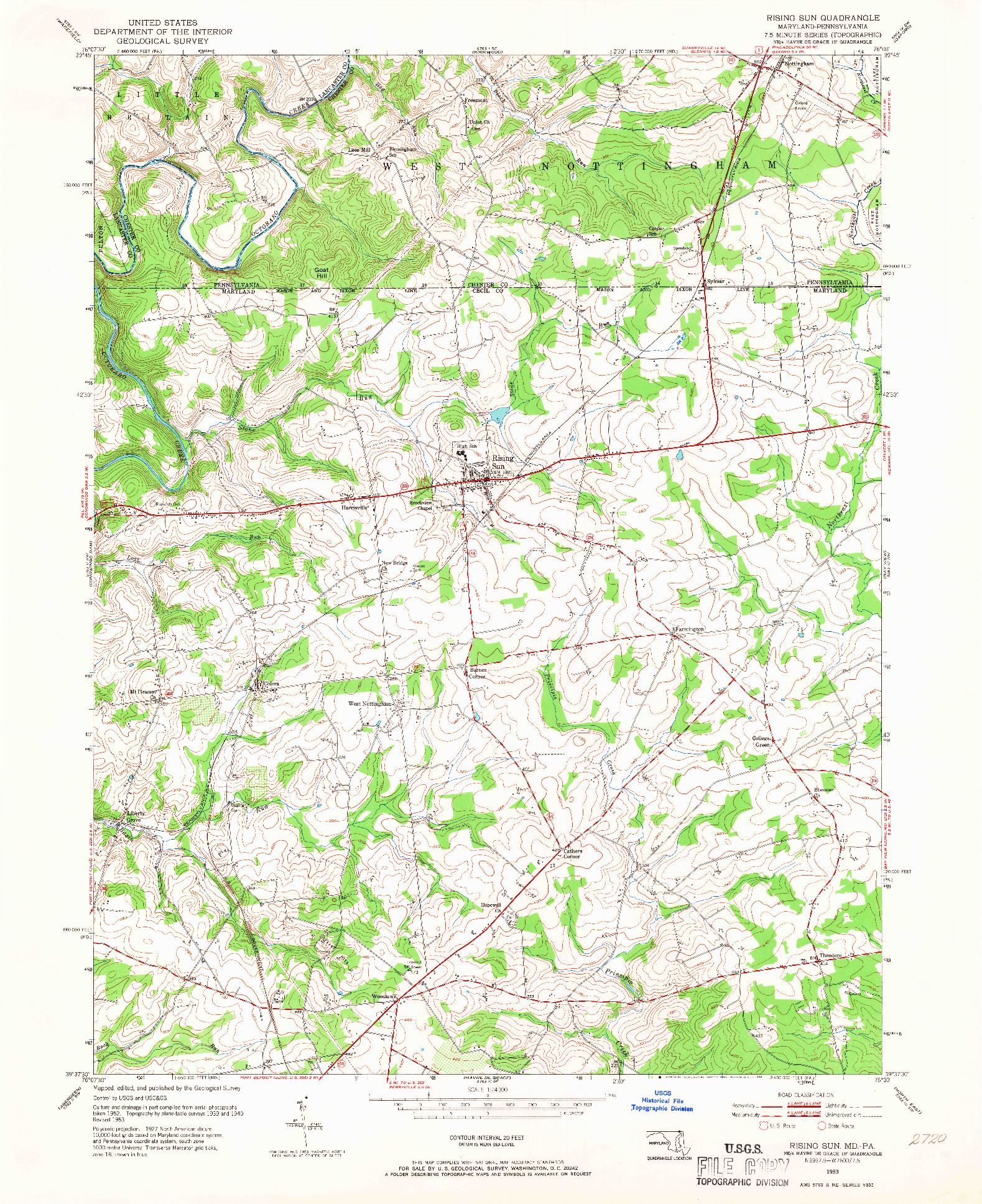 USGS 1:24000-SCALE QUADRANGLE FOR RISING SUN, MD 1953