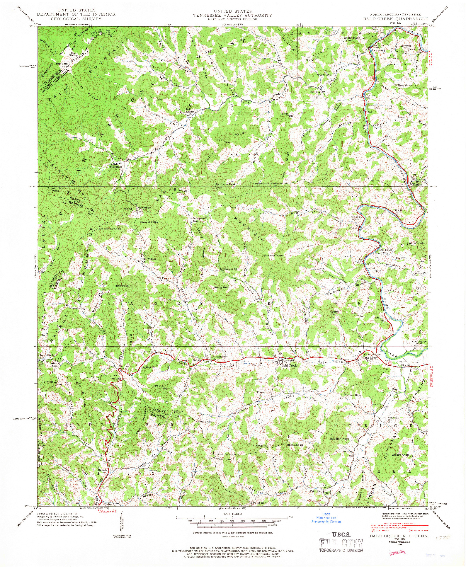 USGS 1:24000-SCALE QUADRANGLE FOR BALD CREEK, NC 1939