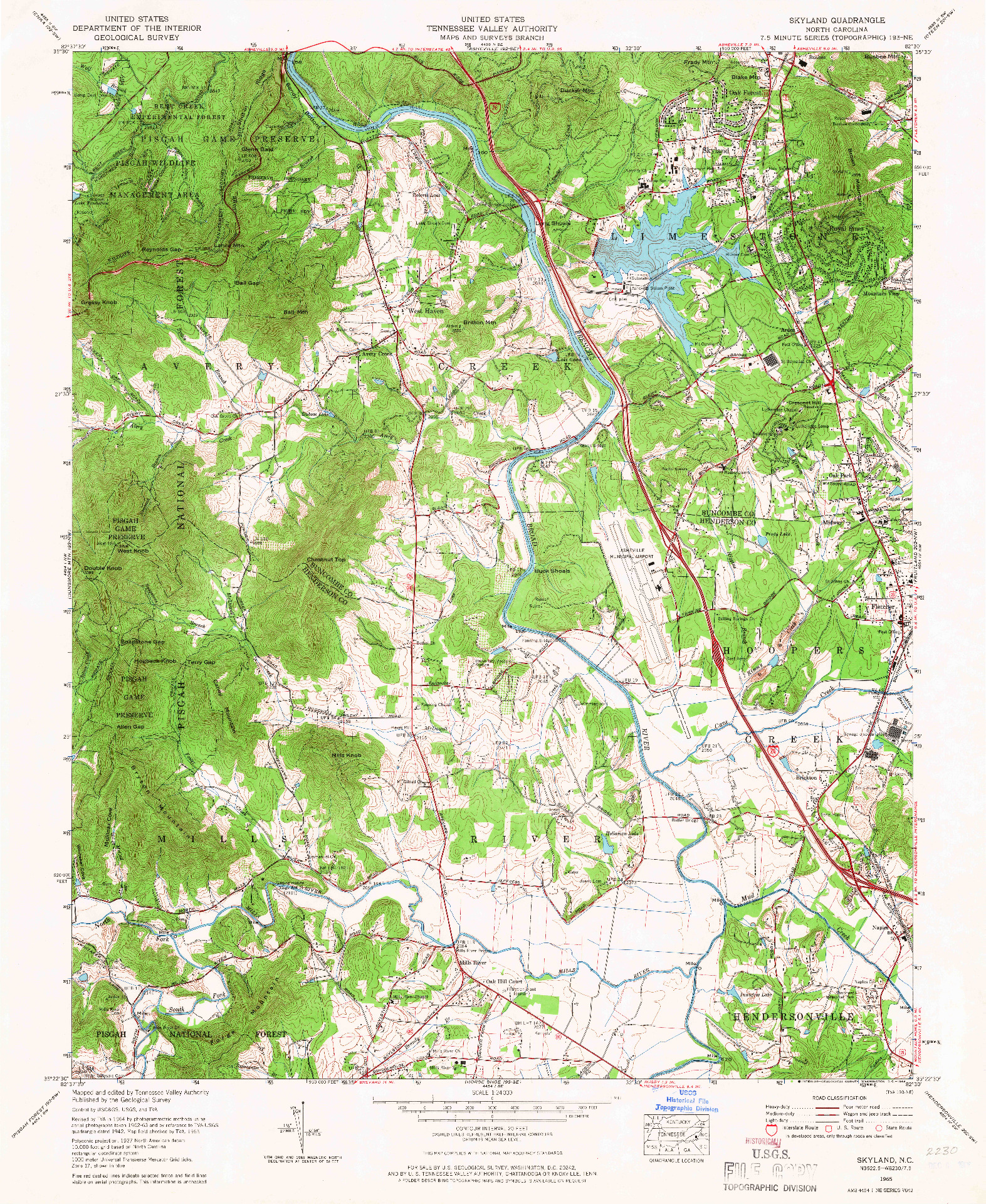 USGS 1:24000-SCALE QUADRANGLE FOR SKYLAND, NC 1965