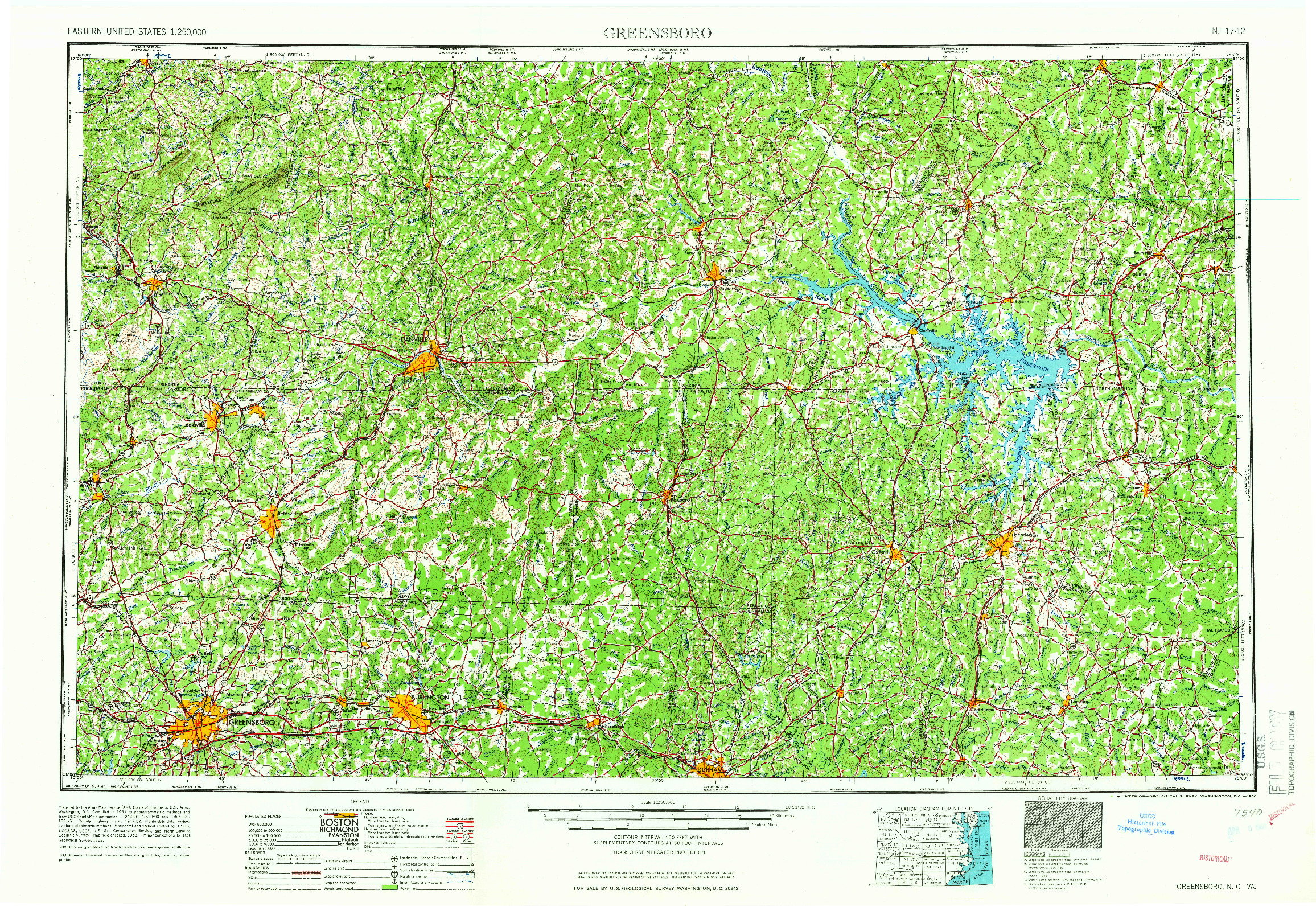 USGS 1:250000-SCALE QUADRANGLE FOR GREENSBORO, NC 1966