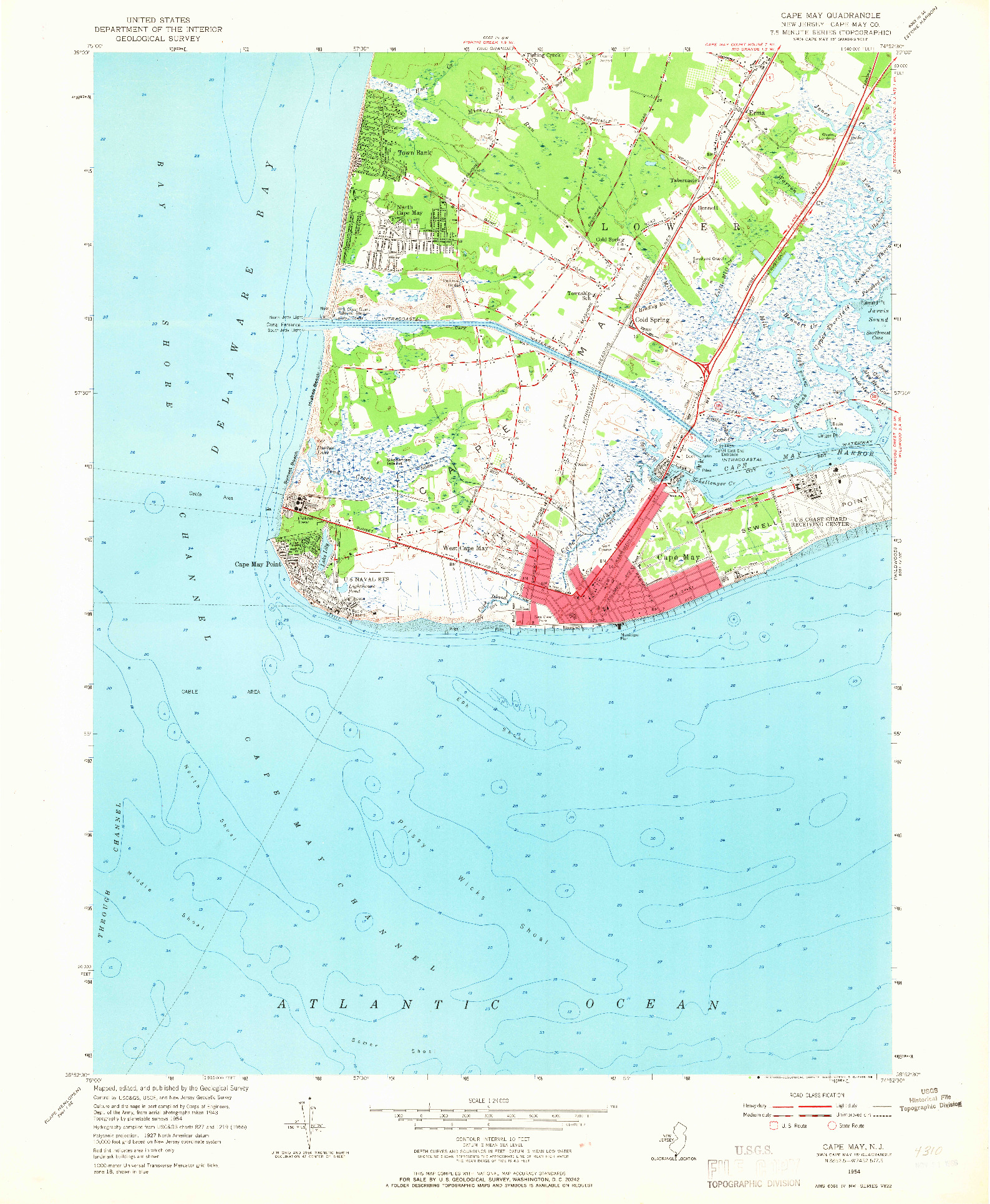 USGS 1:24000-SCALE QUADRANGLE FOR CAPE MAY, NJ 1954
