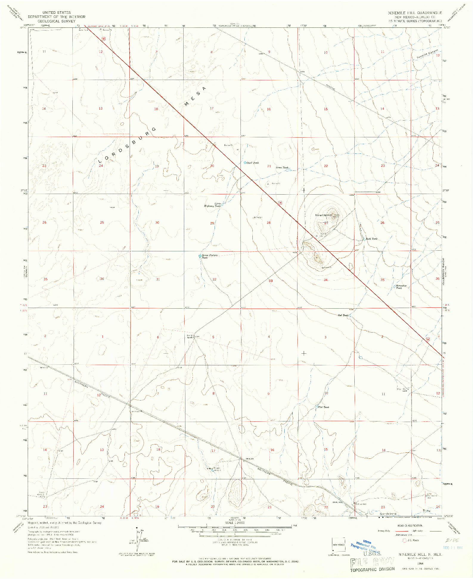 USGS 1:24000-SCALE QUADRANGLE FOR NINEMILE HILL, NM 1964
