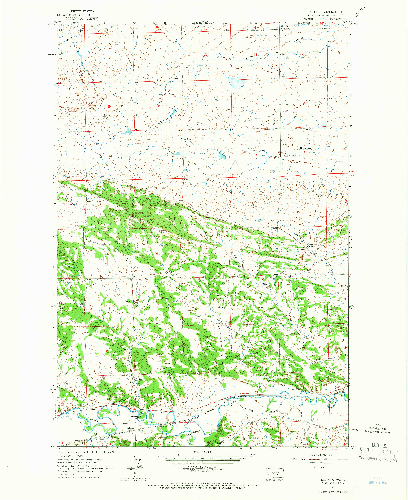 USGS 1:24000-SCALE QUADRANGLE FOR DELPHIA, MT 1963