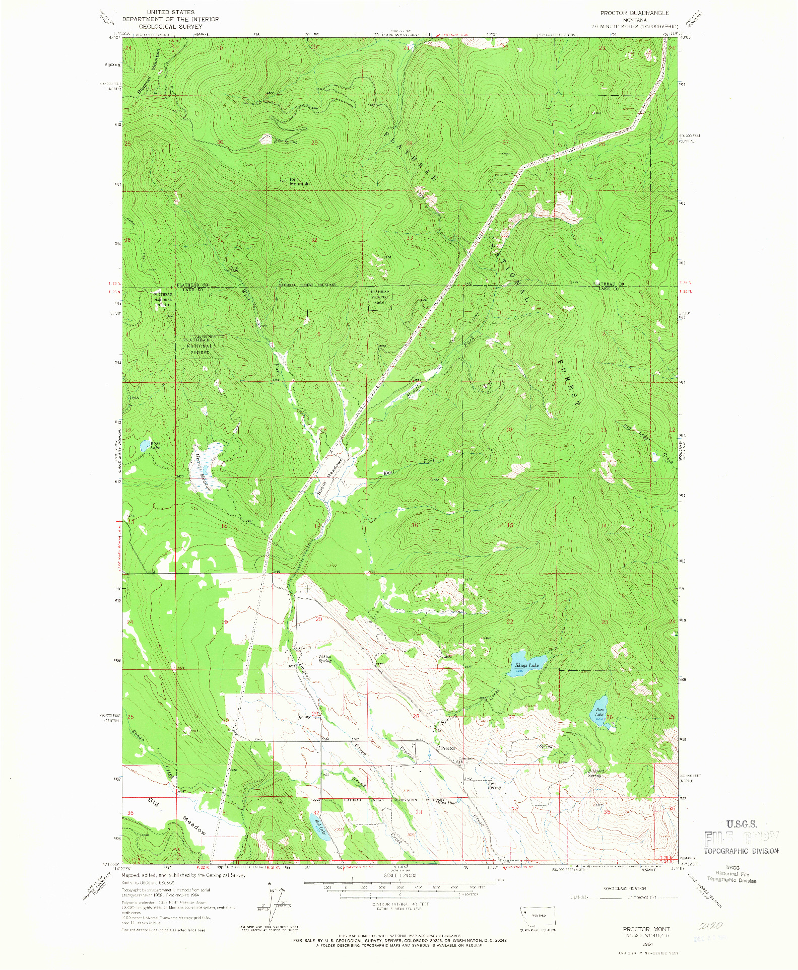 USGS 1:24000-SCALE QUADRANGLE FOR PROCTOR, MT 1964