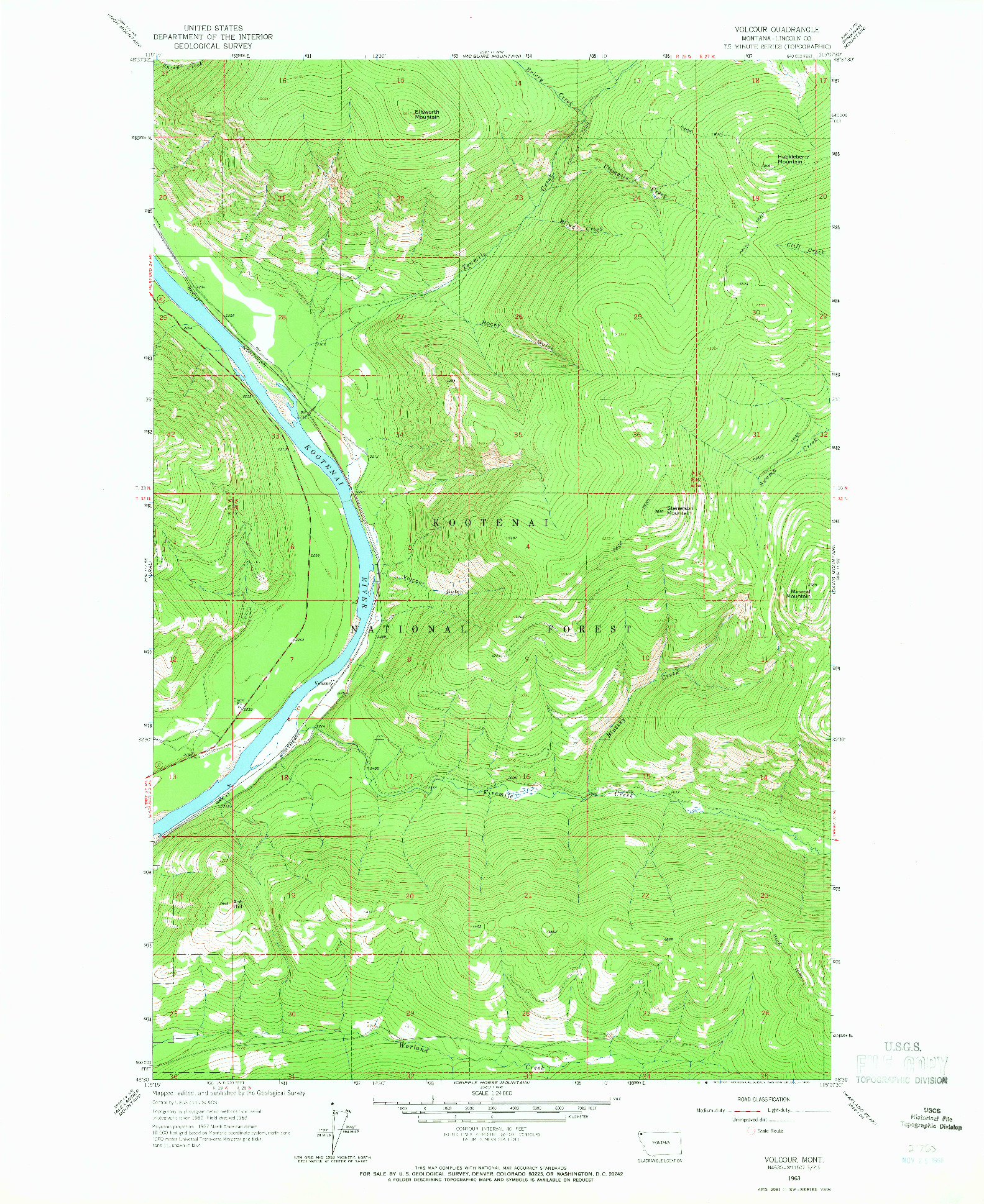 USGS 1:24000-SCALE QUADRANGLE FOR VOLCOUR, MT 1963