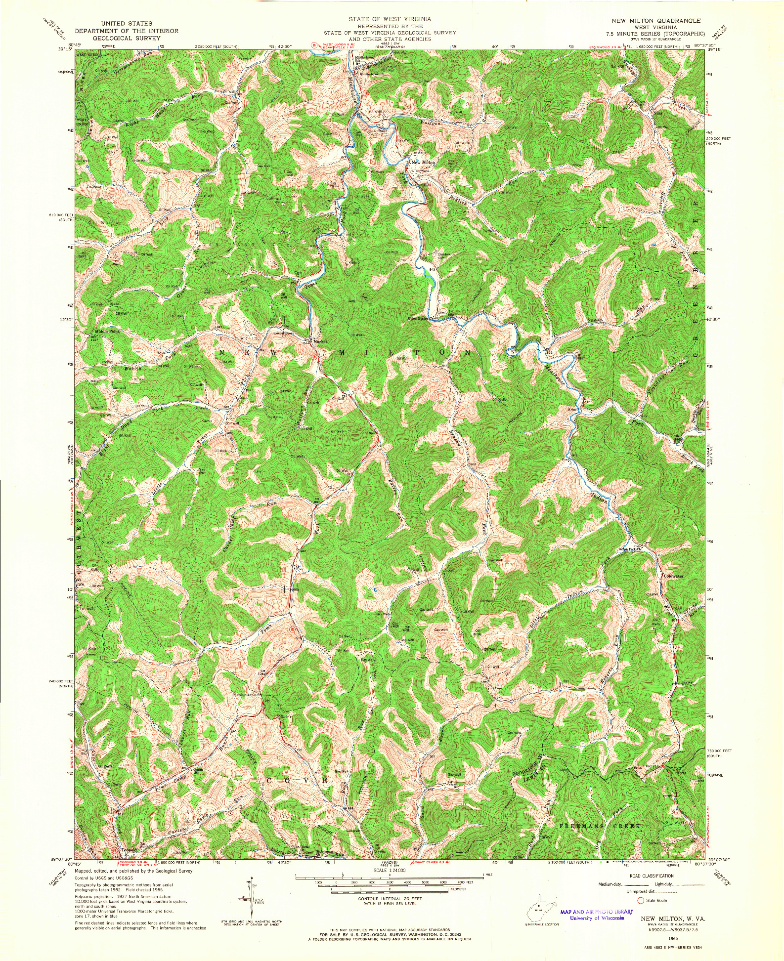 USGS 1:24000-SCALE QUADRANGLE FOR NEW MILTON, WV 1965