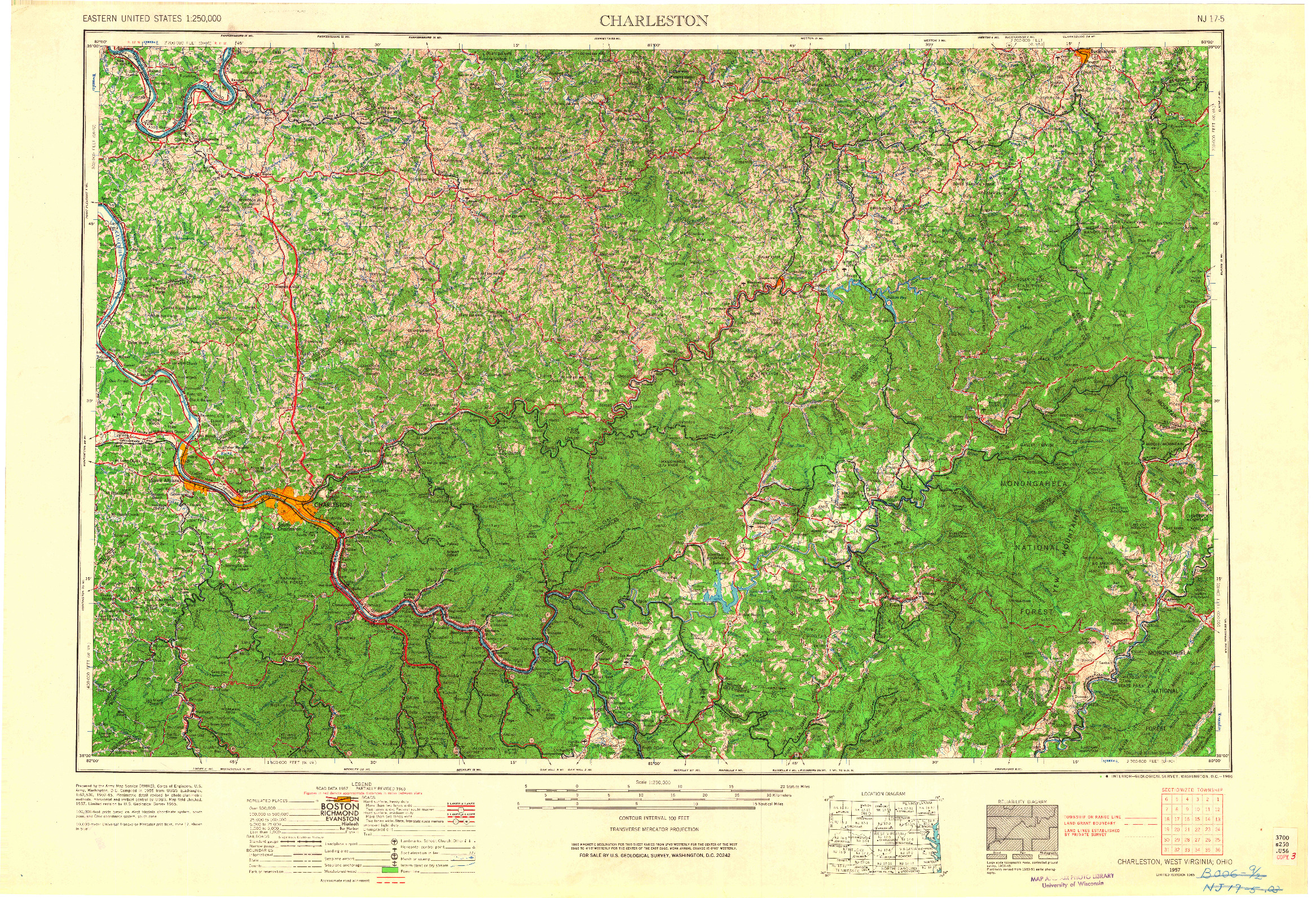 USGS 1:250000-SCALE QUADRANGLE FOR CHARLESTON, WV 1957