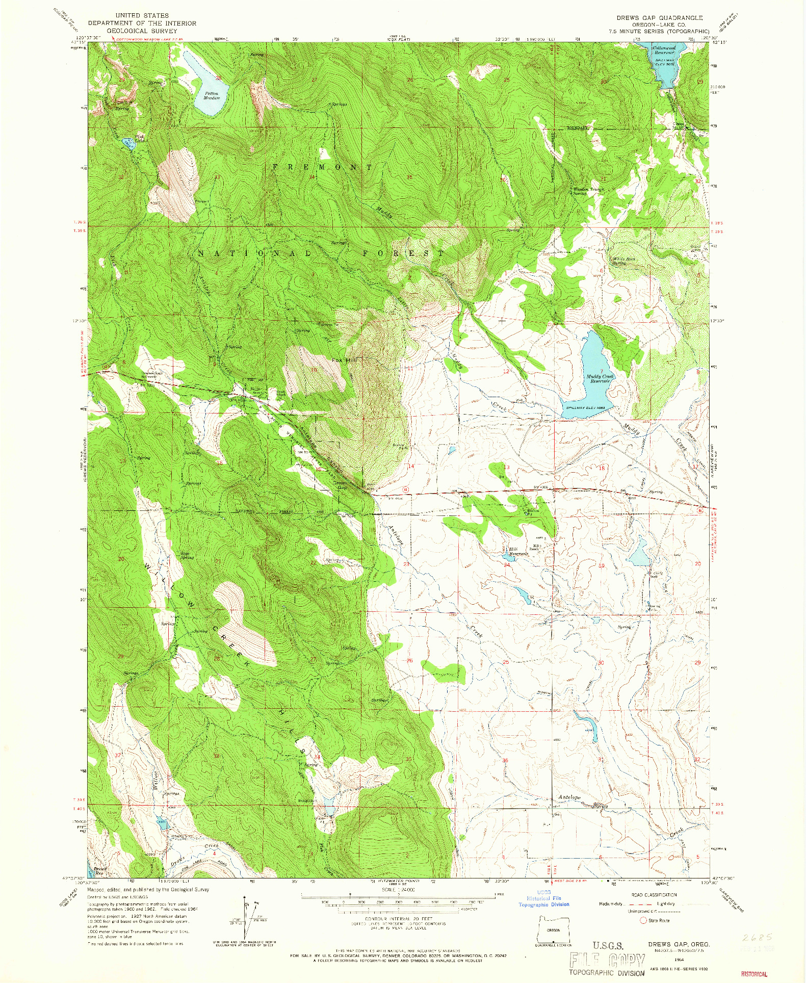 USGS 1:24000-SCALE QUADRANGLE FOR DREWS GAP, OR 1964