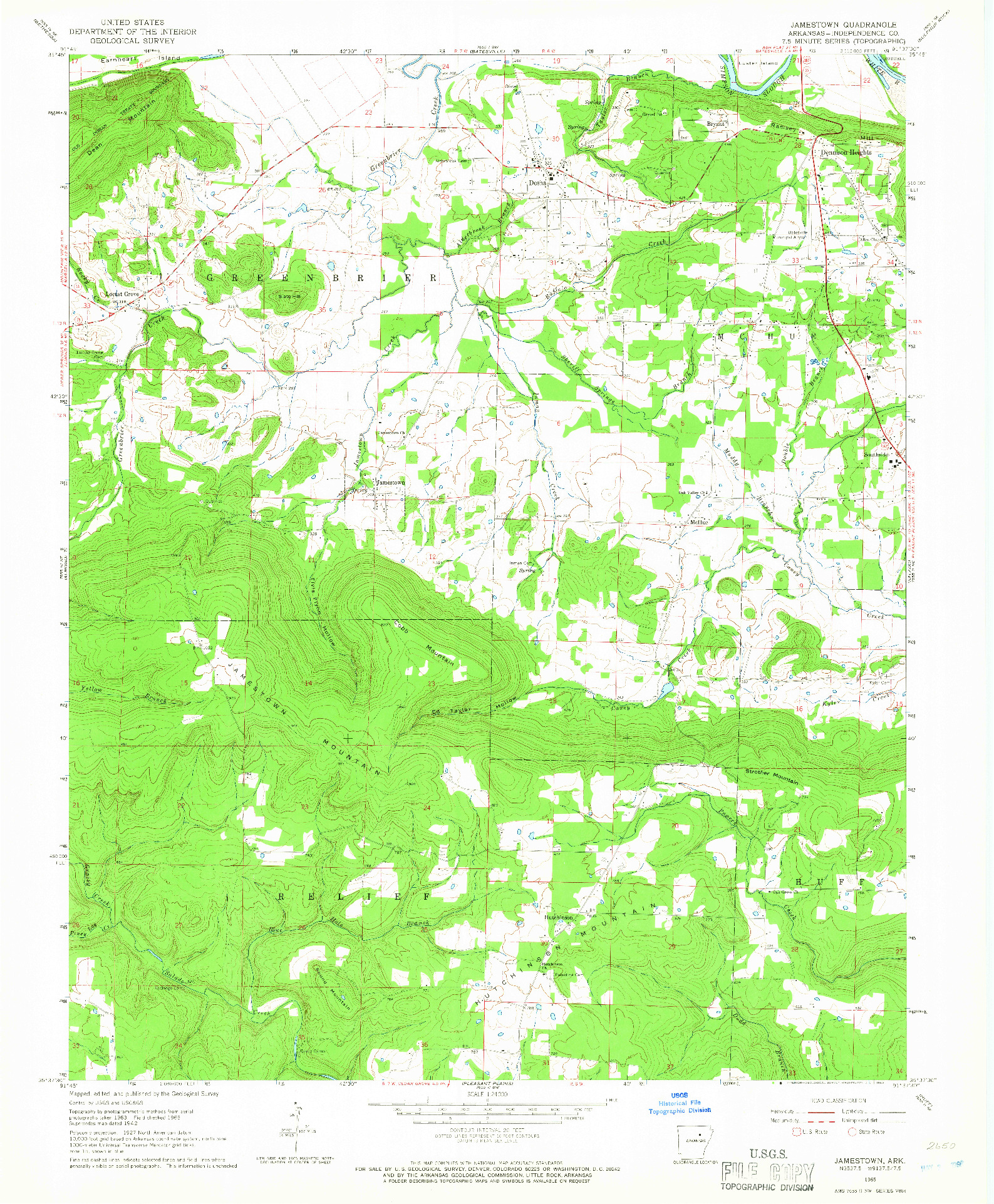 USGS 1:24000-SCALE QUADRANGLE FOR JAMESTOWN, AR 1965