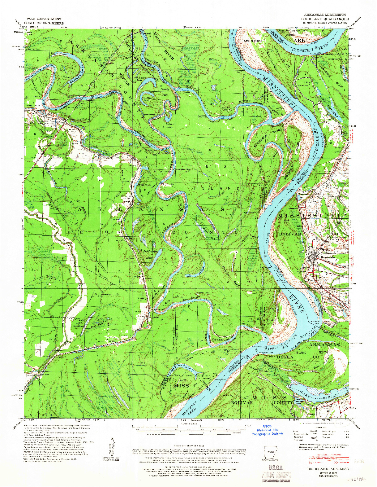 USGS 1:62500-SCALE QUADRANGLE FOR BIG ISLAND, AR 1939