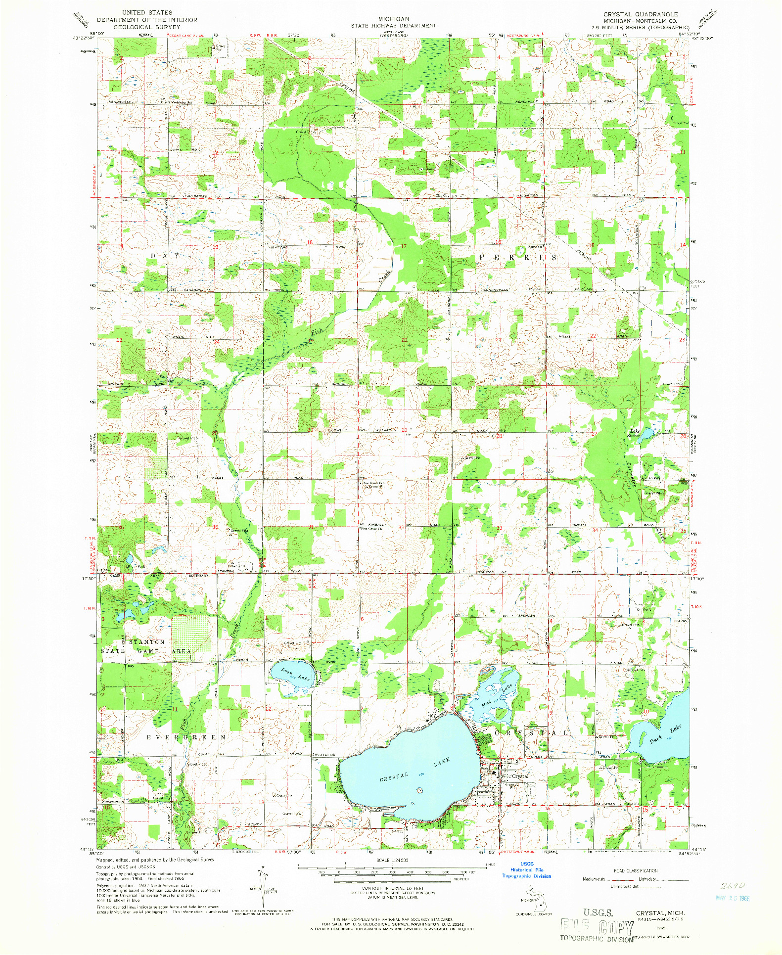 USGS 1:24000-SCALE QUADRANGLE FOR CRYSTAL, MI 1965