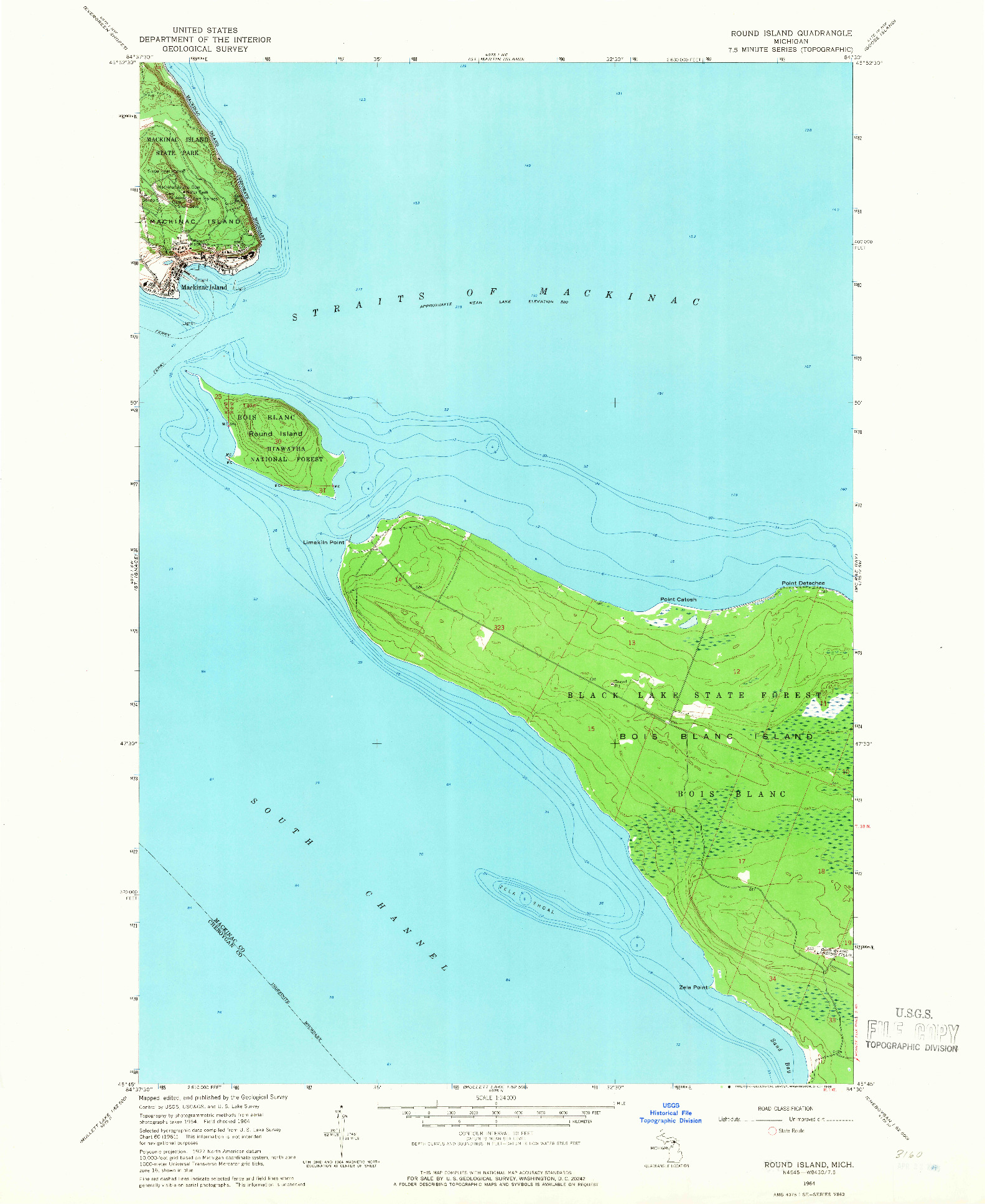 USGS 1:24000-SCALE QUADRANGLE FOR ROUND ISLAND, MI 1964