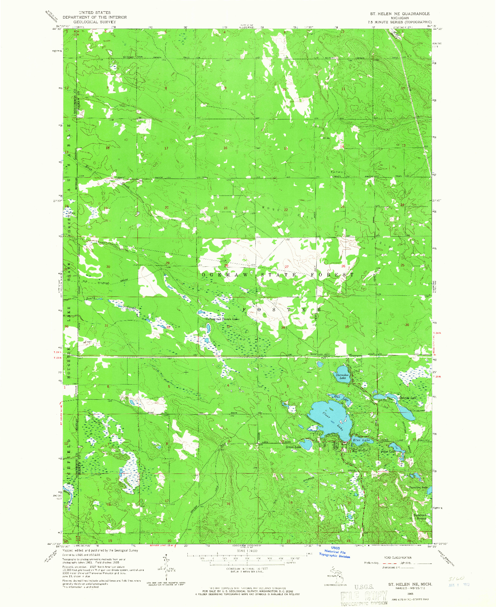 USGS 1:24000-SCALE QUADRANGLE FOR ST. HELEN NE, MI 1965