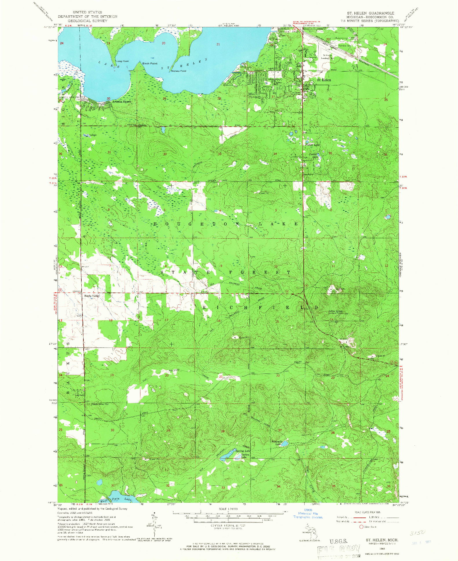 USGS 1:24000-SCALE QUADRANGLE FOR ST. HELEN, MI 1965