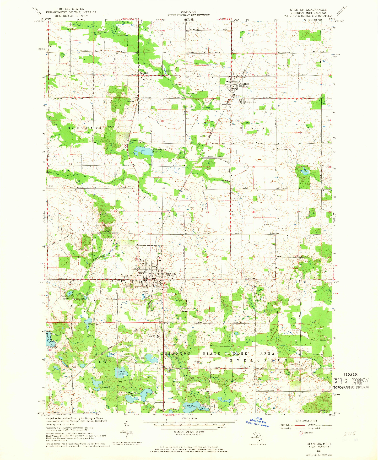 USGS 1:24000-SCALE QUADRANGLE FOR STANTON, MI 1964