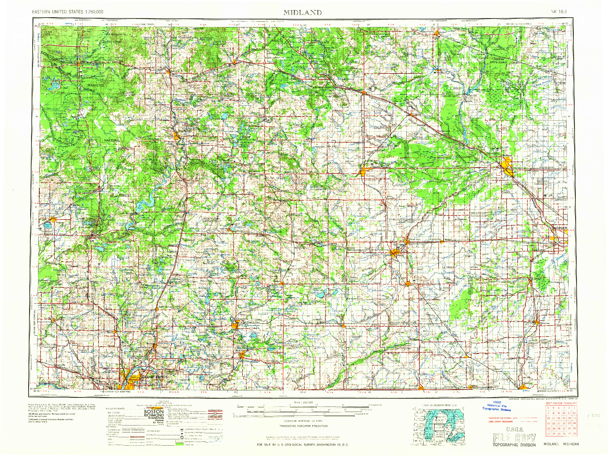 USGS 1:250000-SCALE QUADRANGLE FOR MIDLAND, MI 1966