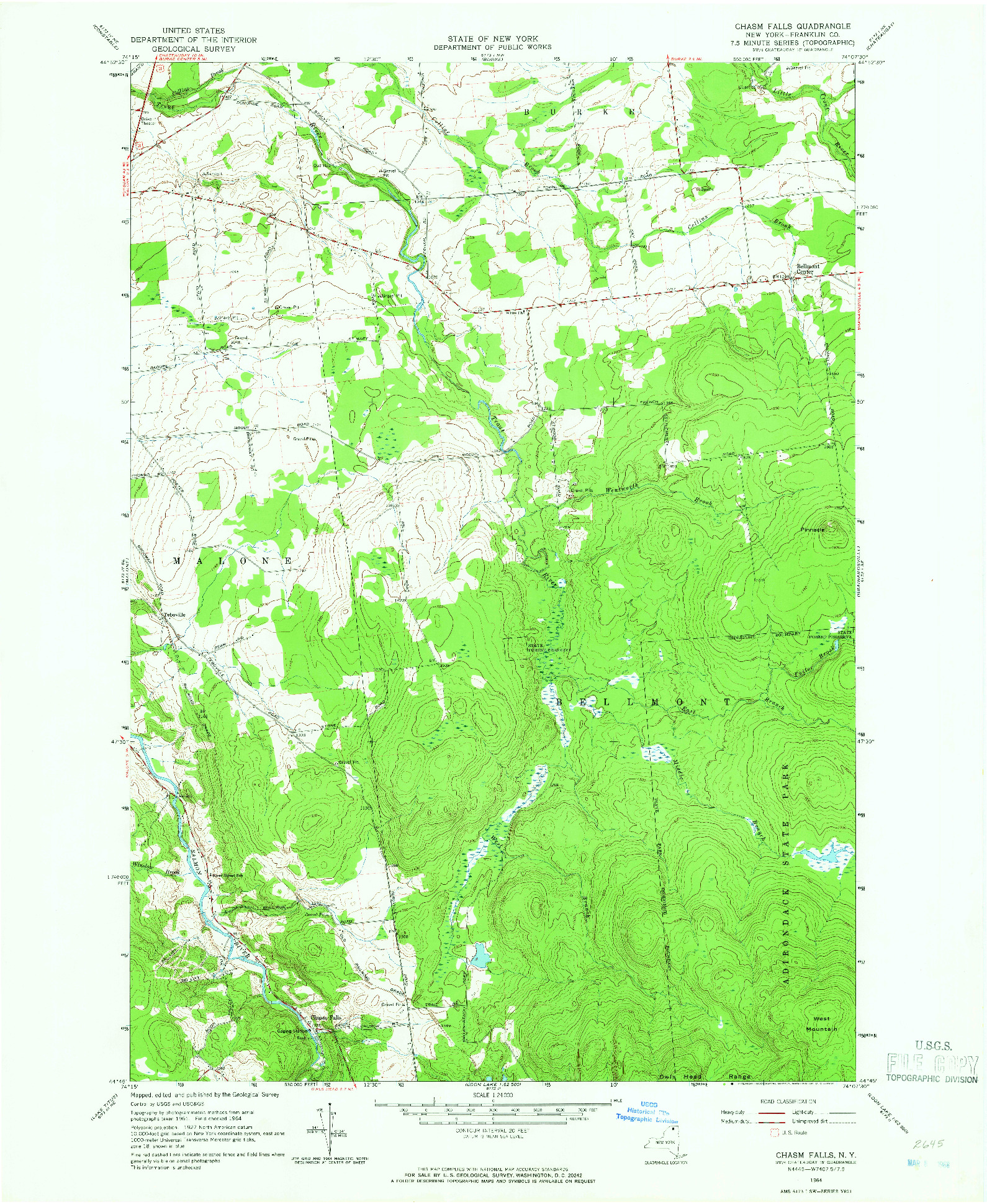 USGS 1:24000-SCALE QUADRANGLE FOR CHASM FALLS, NY 1964