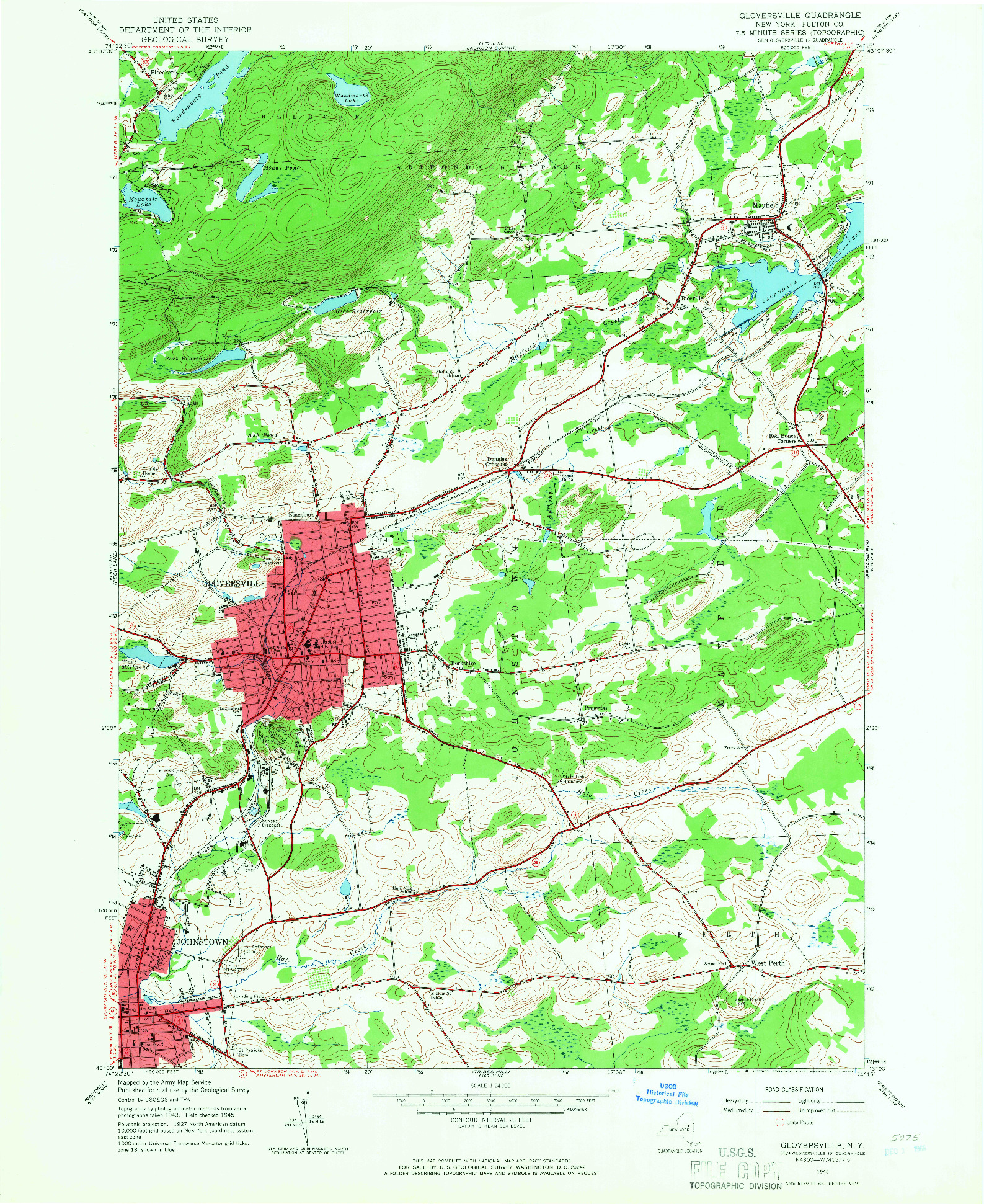 USGS 1:24000-SCALE QUADRANGLE FOR GLOVERSVILLE, NY 1945