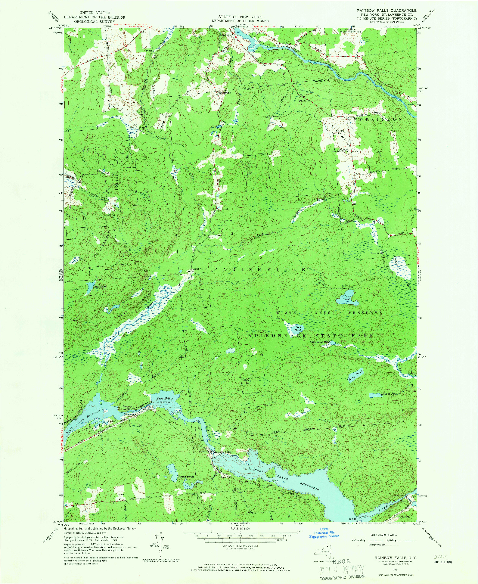 USGS 1:24000-SCALE QUADRANGLE FOR RAINBOW FALLS, NY 1964