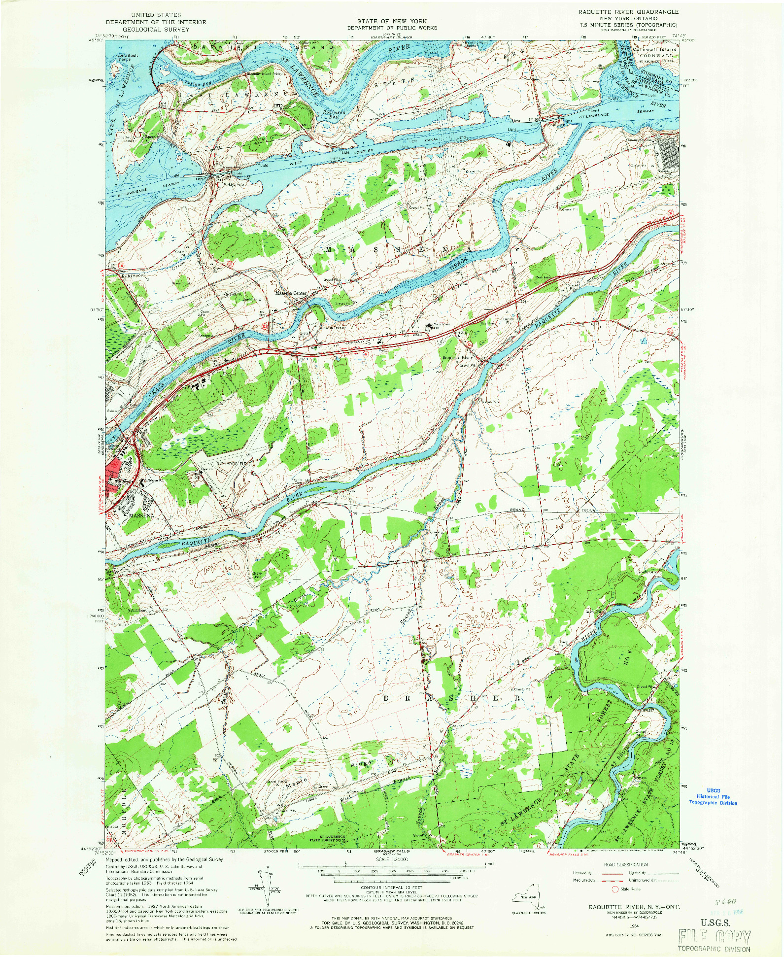 USGS 1:24000-SCALE QUADRANGLE FOR RAQUETTE RIVER, NY 1964