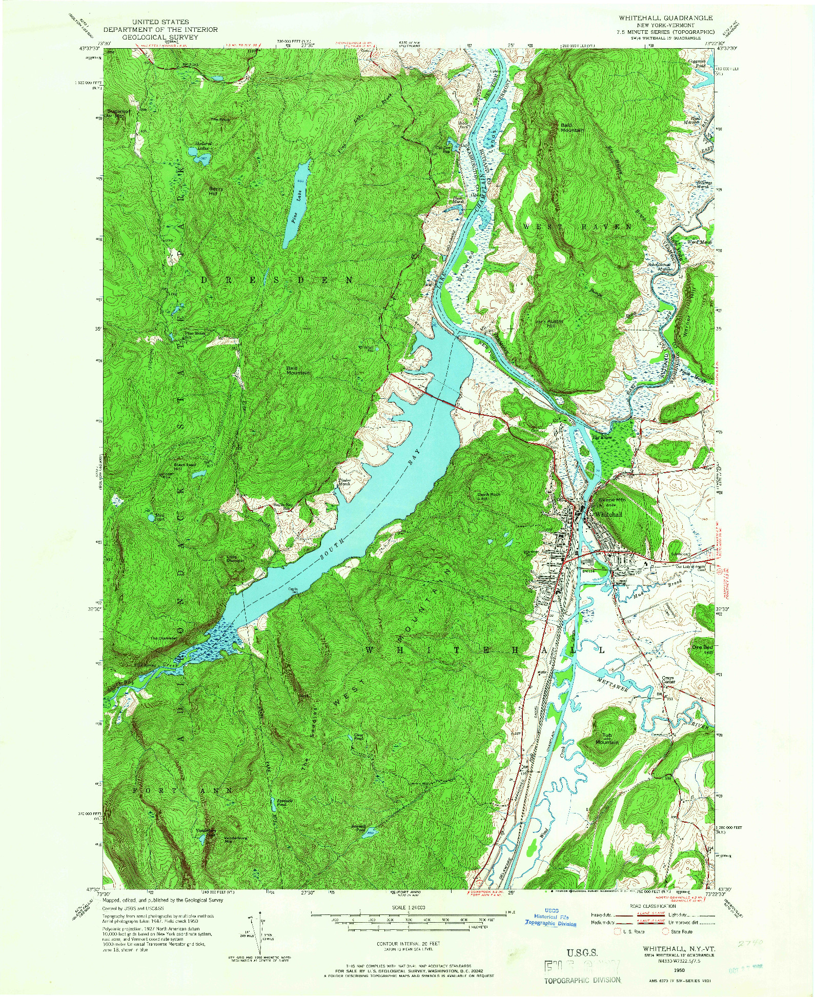 USGS 1:24000-SCALE QUADRANGLE FOR WHITEHALL, NY 1950