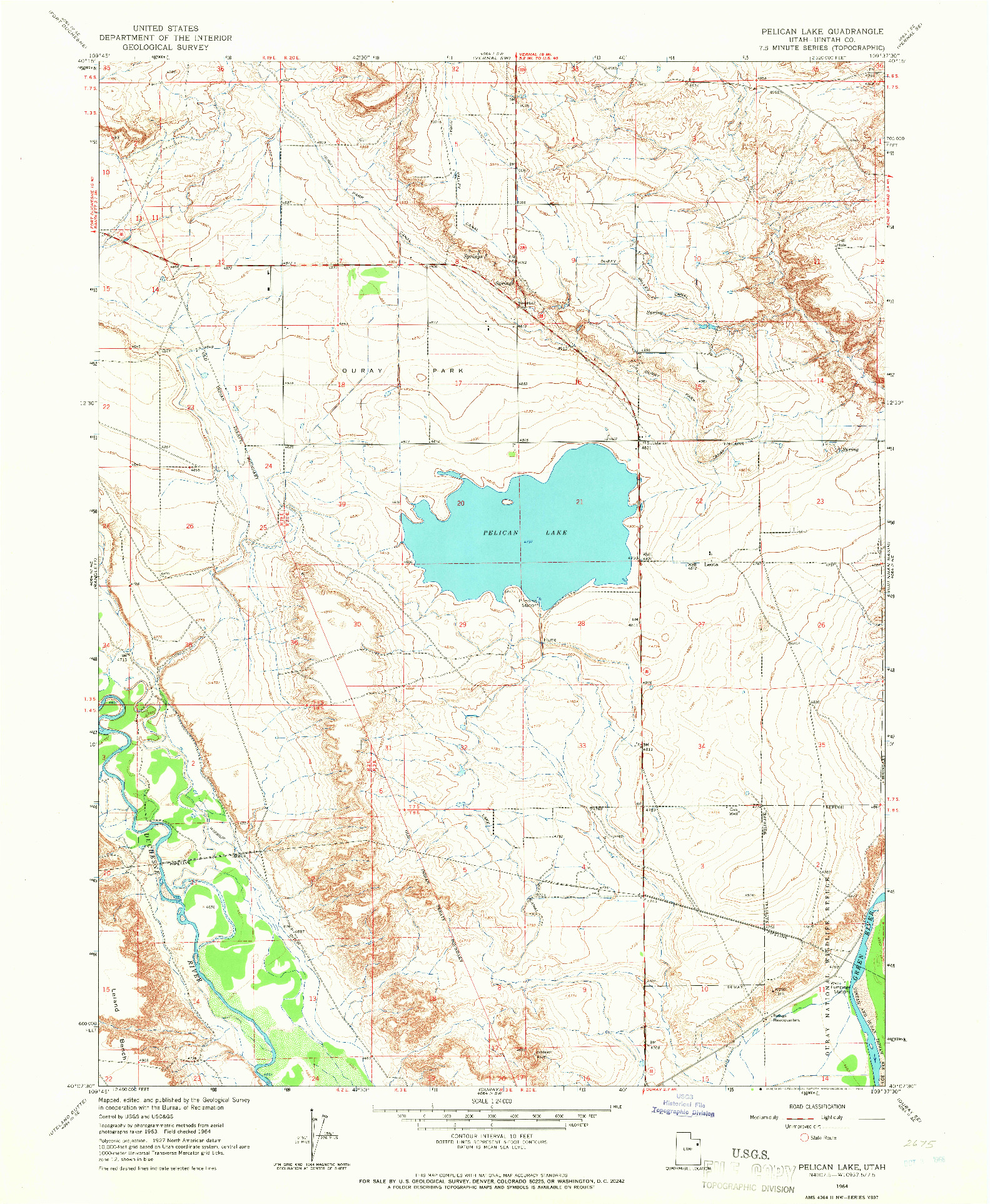 USGS 1:24000-SCALE QUADRANGLE FOR PELICAN LAKE, UT 1964