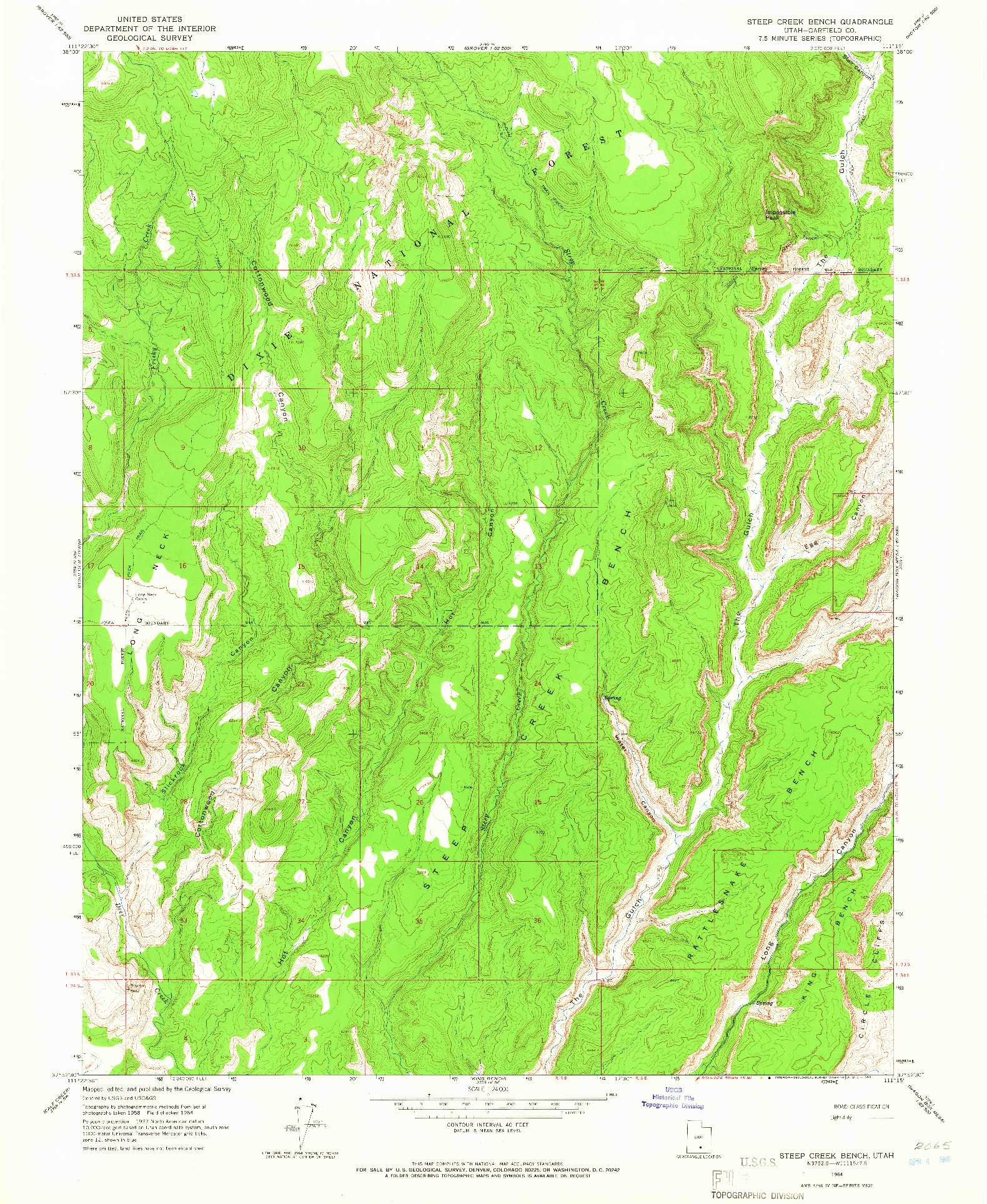 USGS 1:24000-SCALE QUADRANGLE FOR STEEP CREEK BENCH, UT 1964