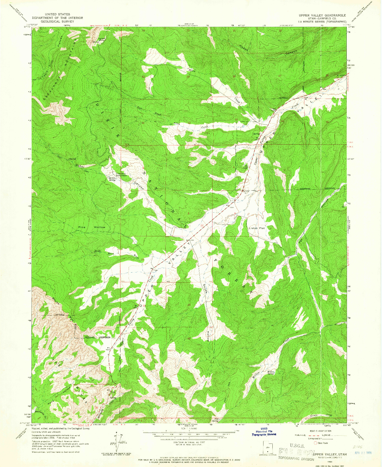 USGS 1:24000-SCALE QUADRANGLE FOR UPPER VALLEY, UT 1964