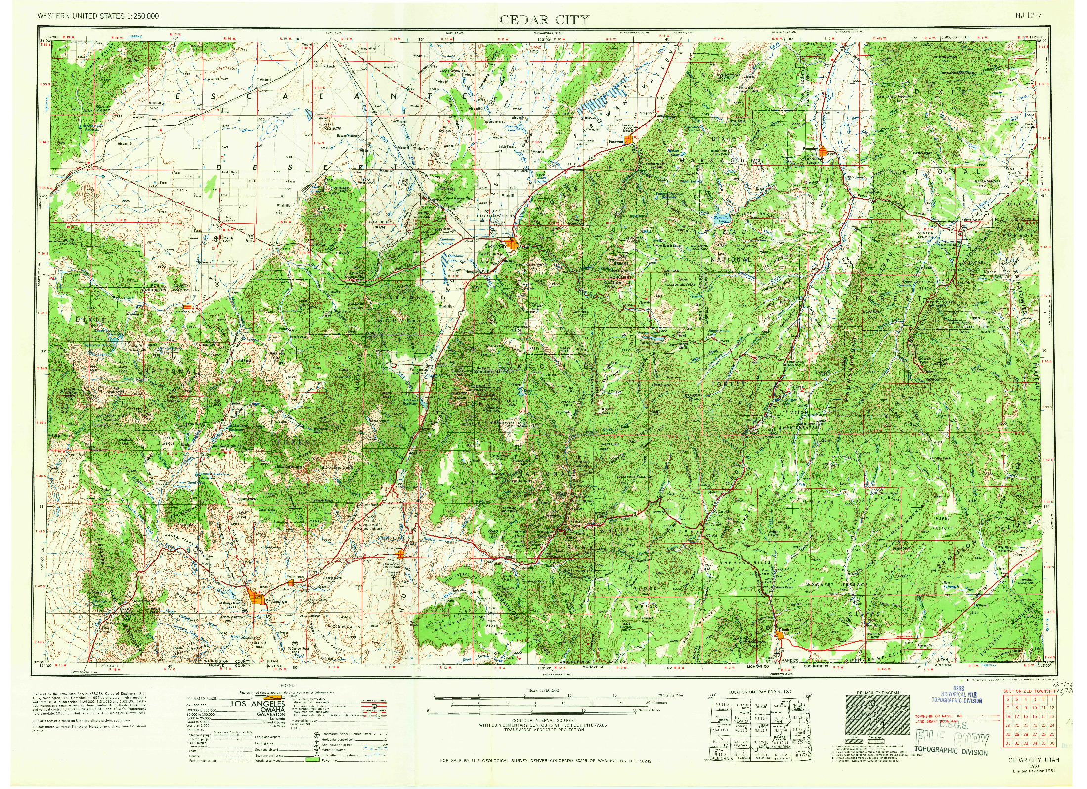 USGS 1:250000-SCALE QUADRANGLE FOR CEDAR CITY, UT 1953
