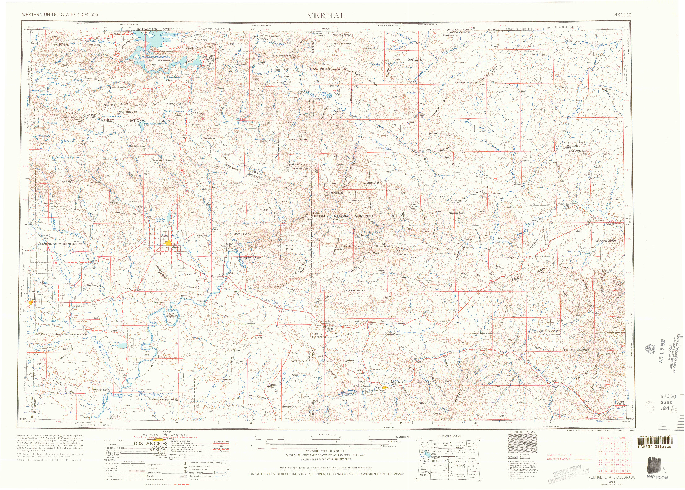 USGS 1:250000-SCALE QUADRANGLE FOR VERNAL, UT 1954