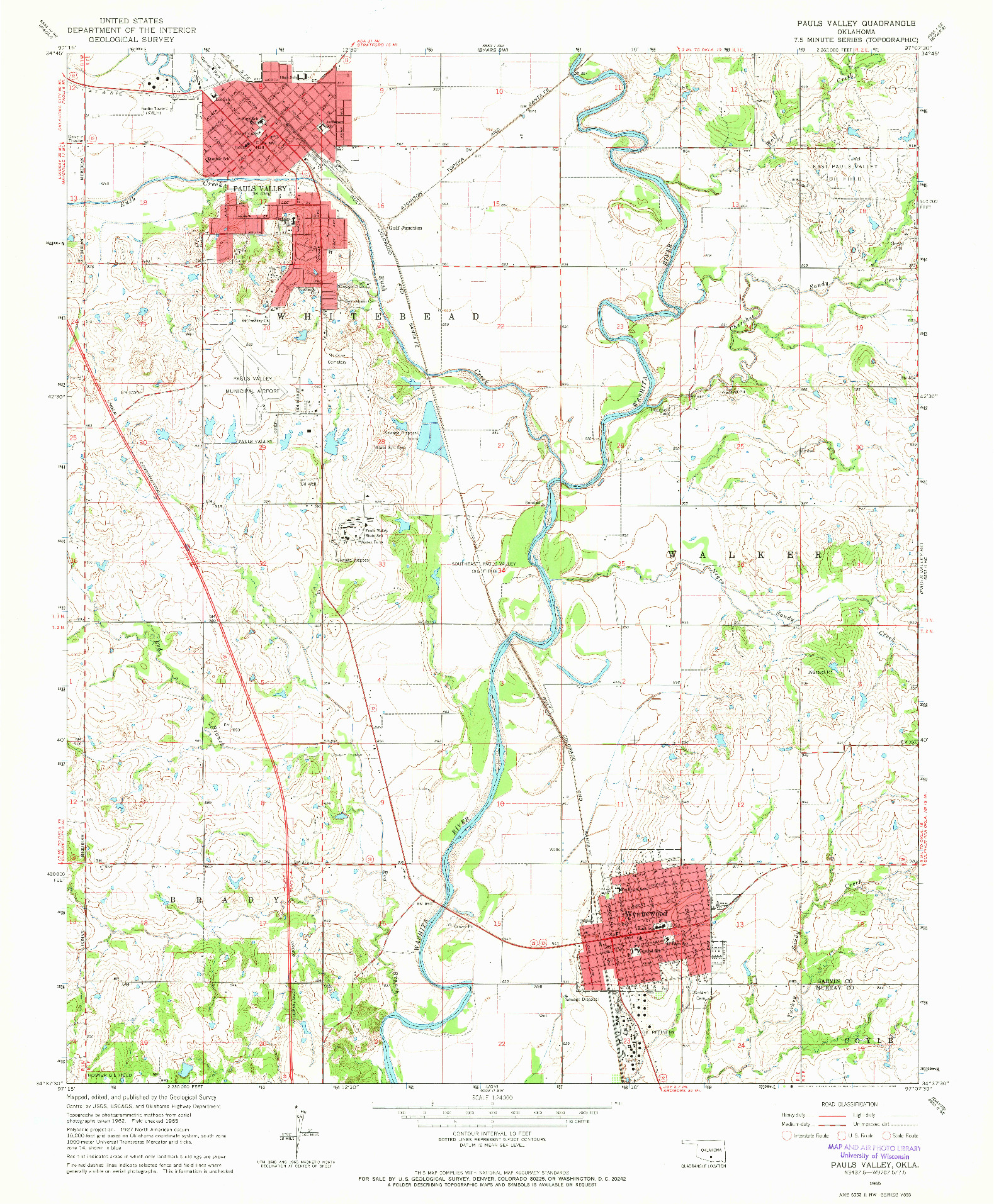 USGS 1:24000-SCALE QUADRANGLE FOR PAULS VALLEY, OK 1965