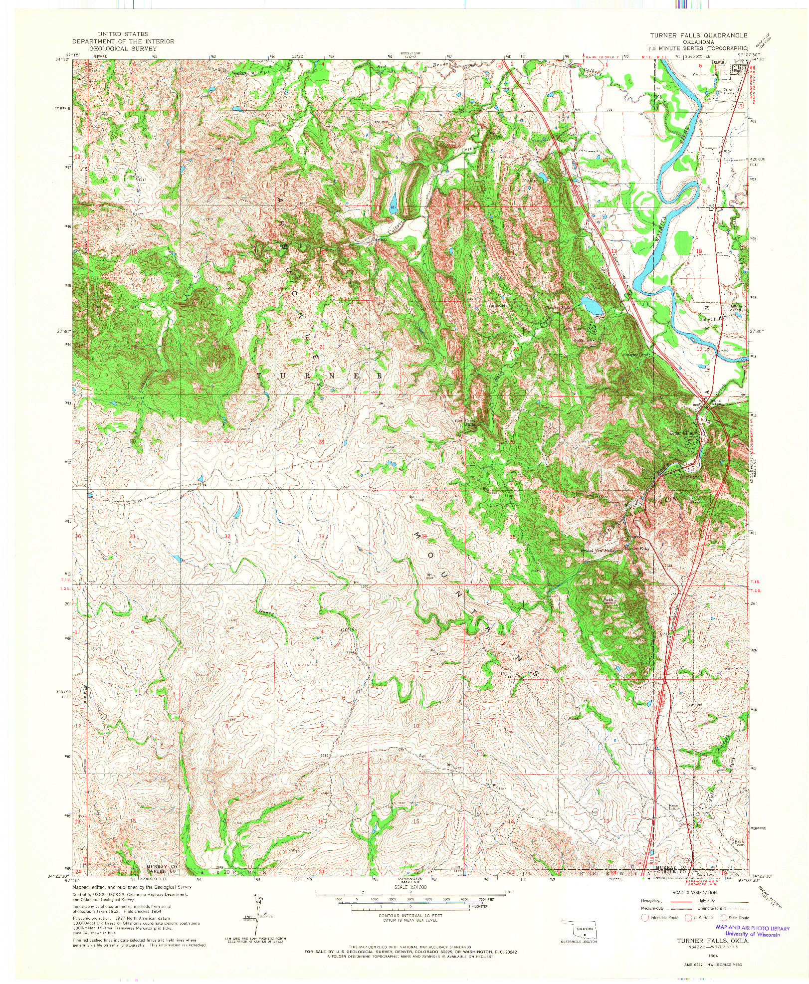 USGS 1:24000-SCALE QUADRANGLE FOR TURNER FALLS, OK 1964