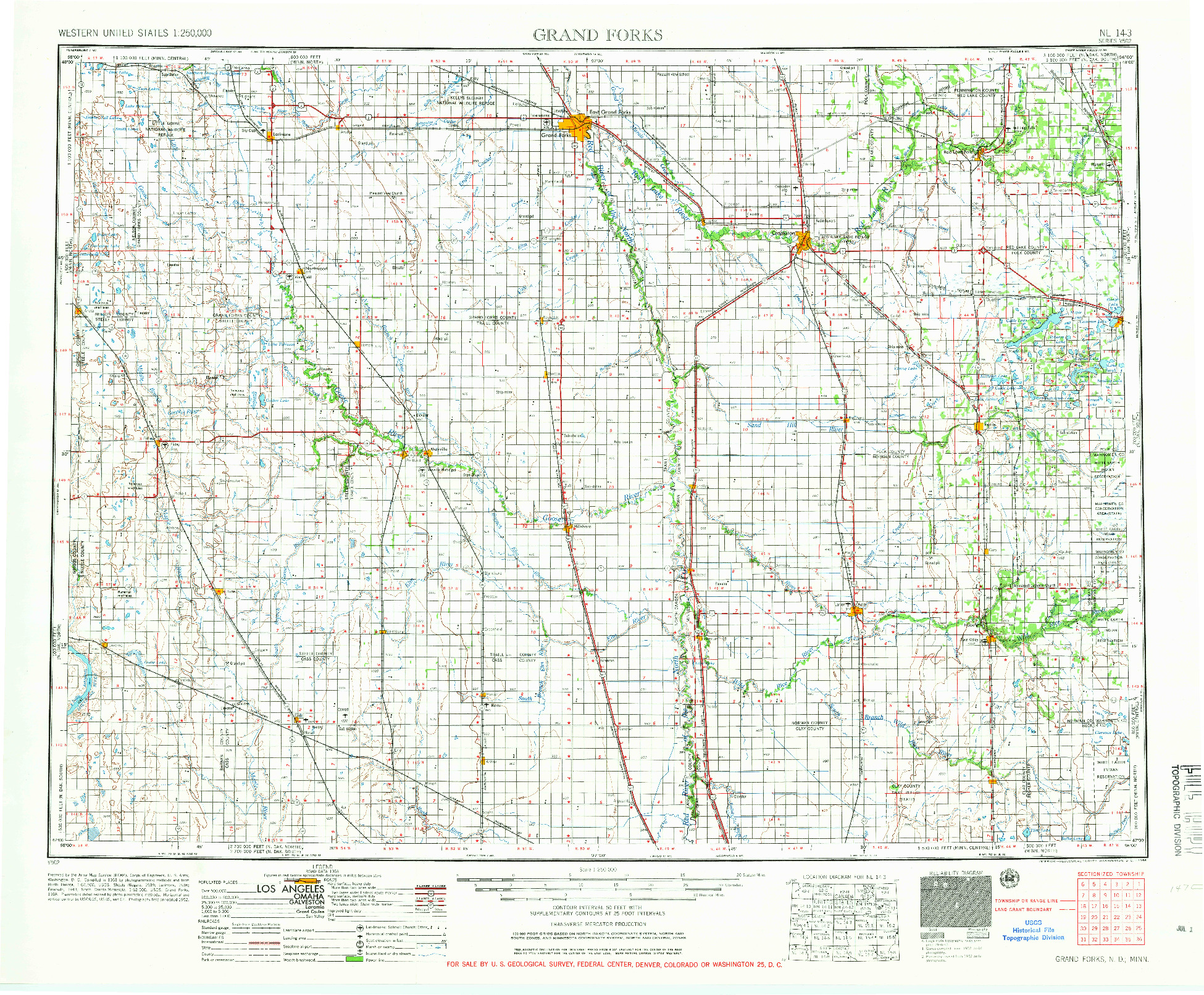 USGS 1:250000-SCALE QUADRANGLE FOR GRAND FORKS, ND 1966