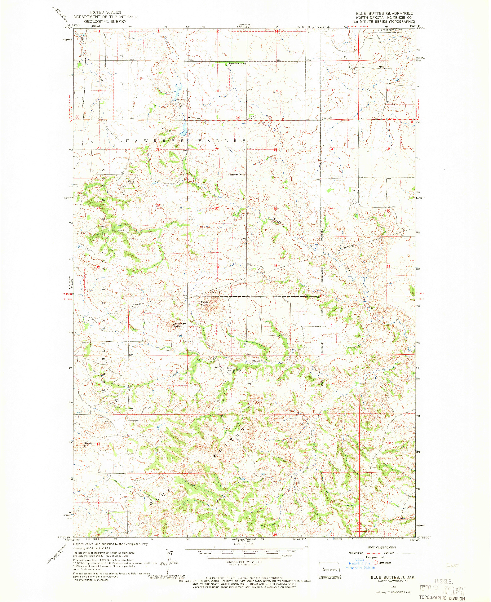 USGS 1:24000-SCALE QUADRANGLE FOR BLUE BUTTES, ND 1965