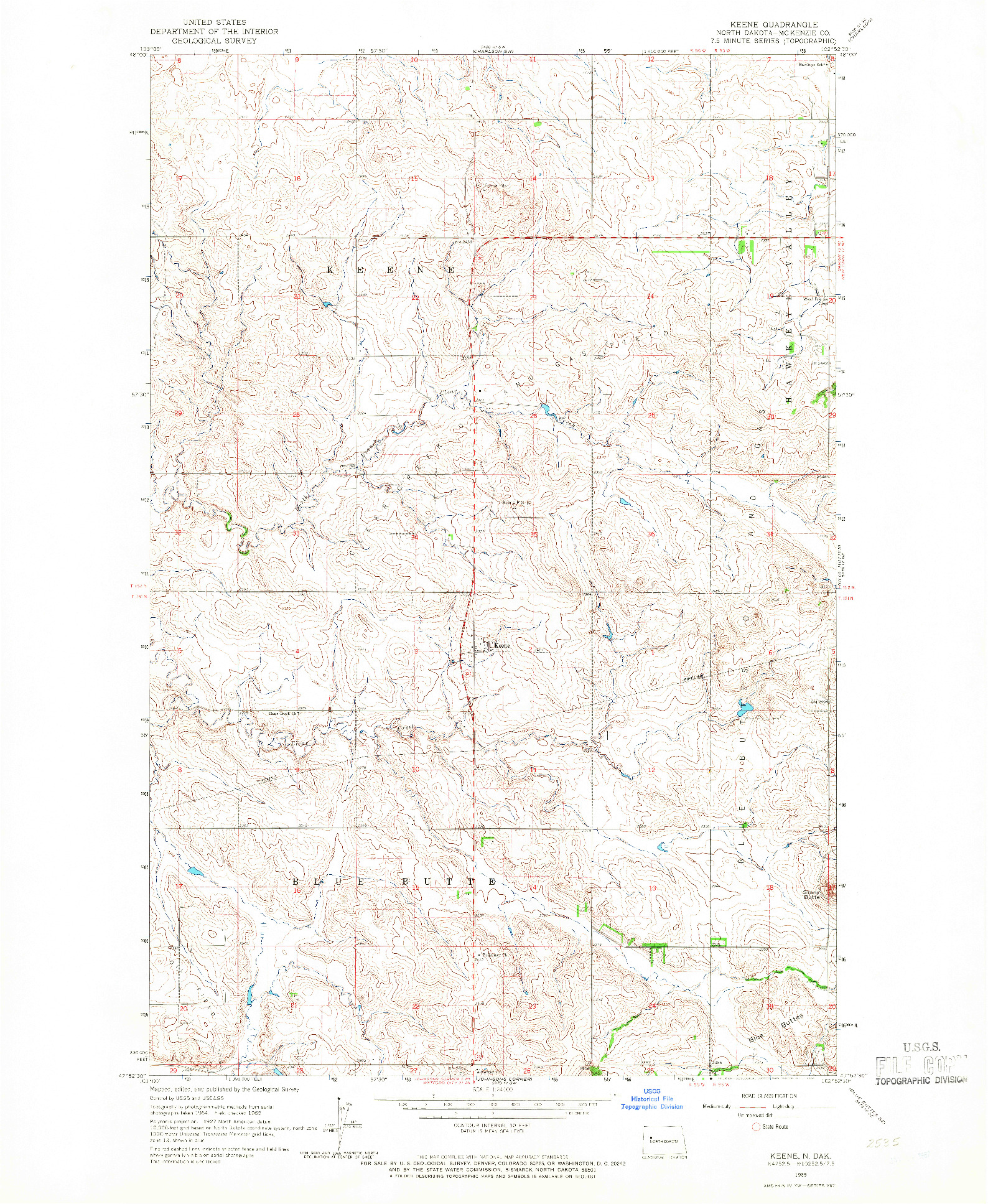 USGS 1:24000-SCALE QUADRANGLE FOR KEENE, ND 1965