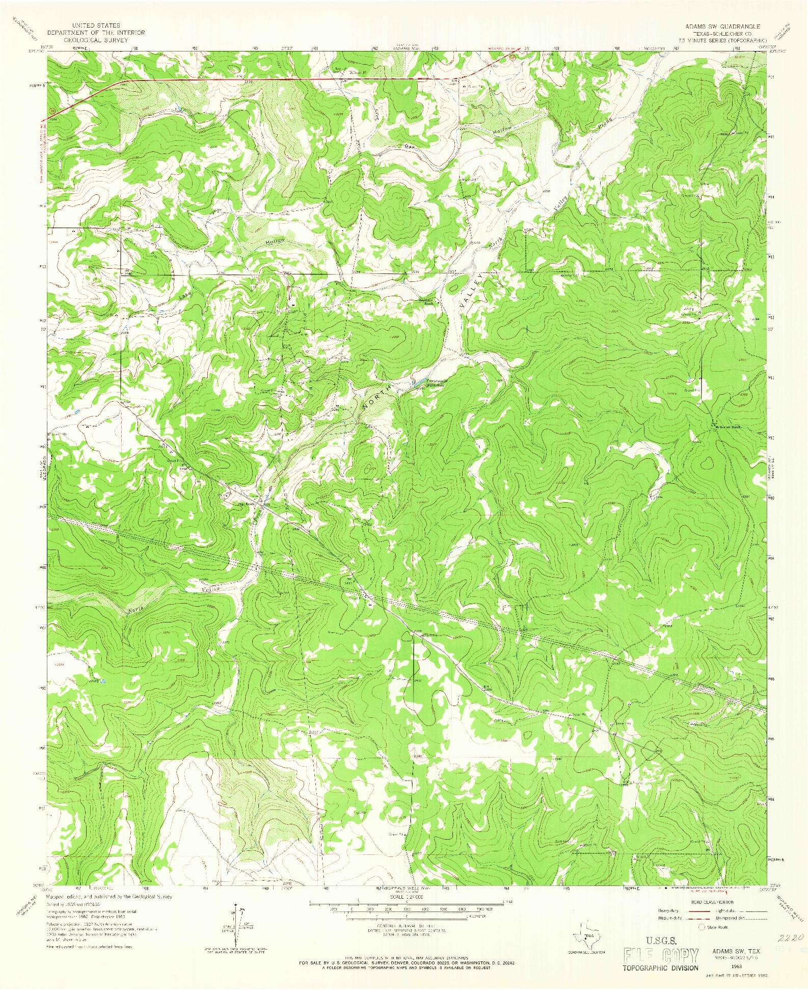 USGS 1:24000-SCALE QUADRANGLE FOR ADAMS SW, TX 1963