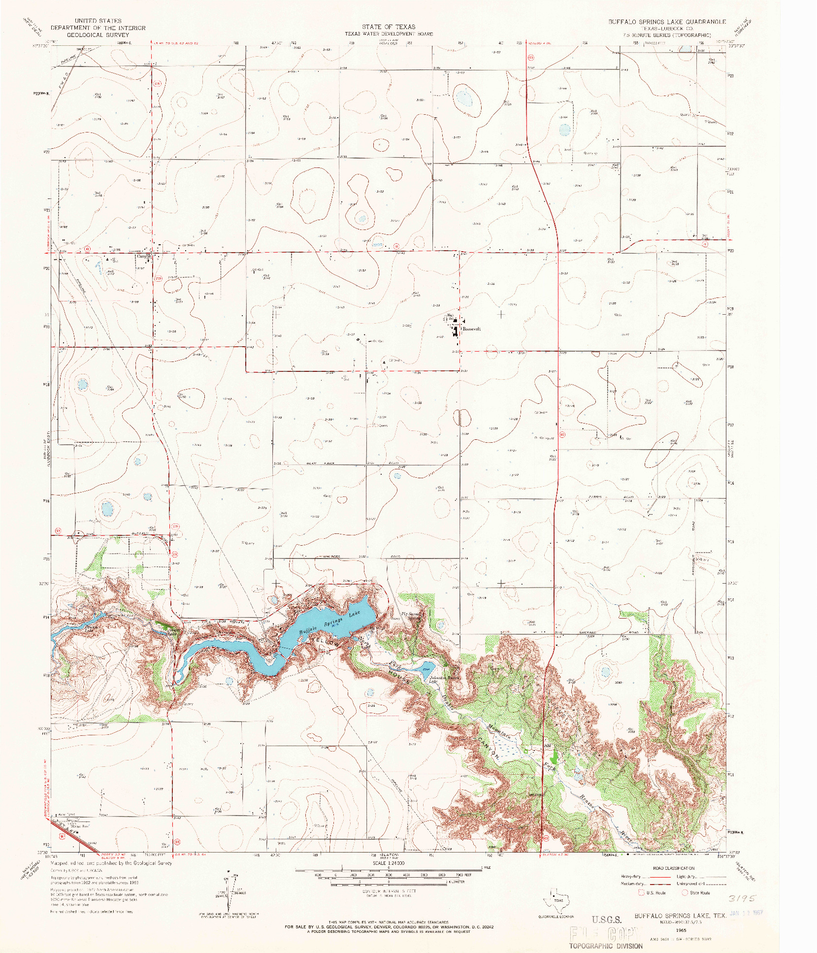 USGS 1:24000-SCALE QUADRANGLE FOR BUFFALO SPRINGS LAKE, TX 1965