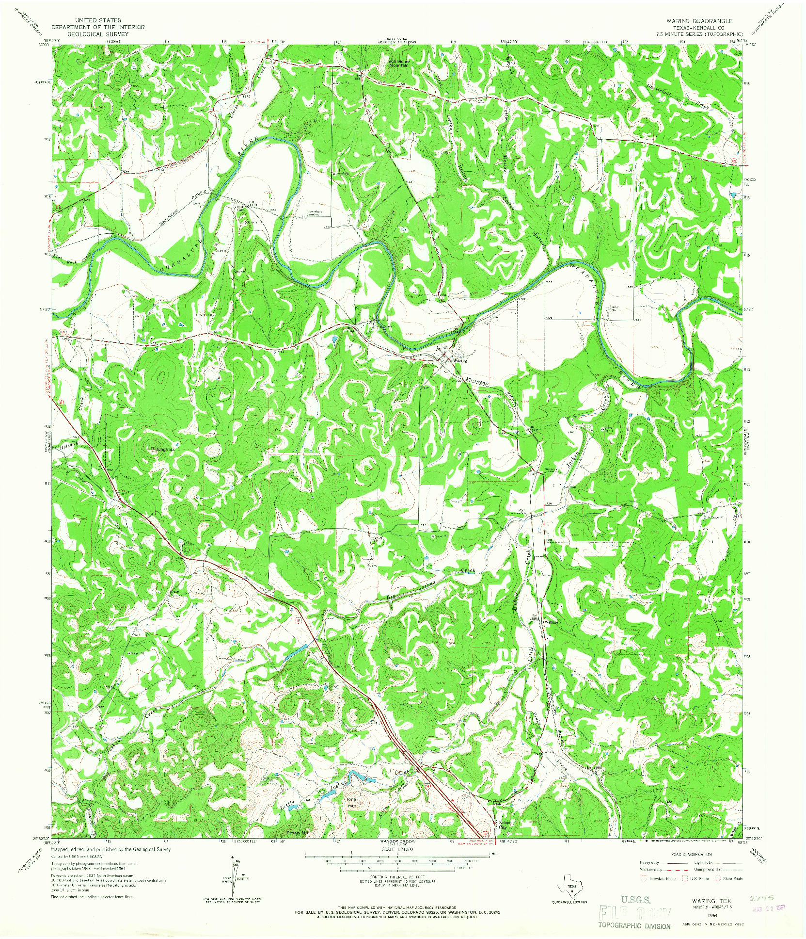 USGS 1:24000-SCALE QUADRANGLE FOR WARING, TX 1964