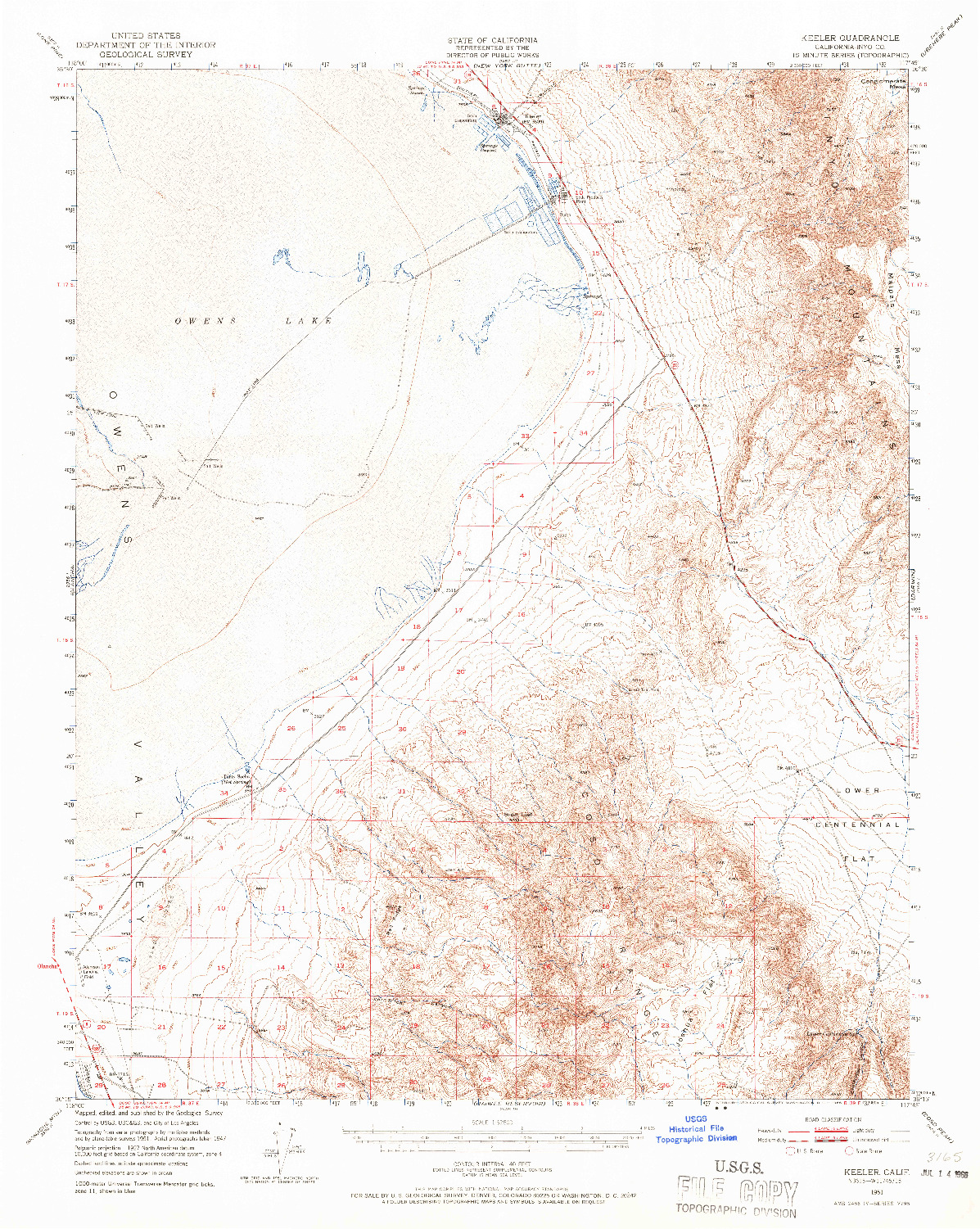 USGS 1:62500-SCALE QUADRANGLE FOR KEELER, CA 1951