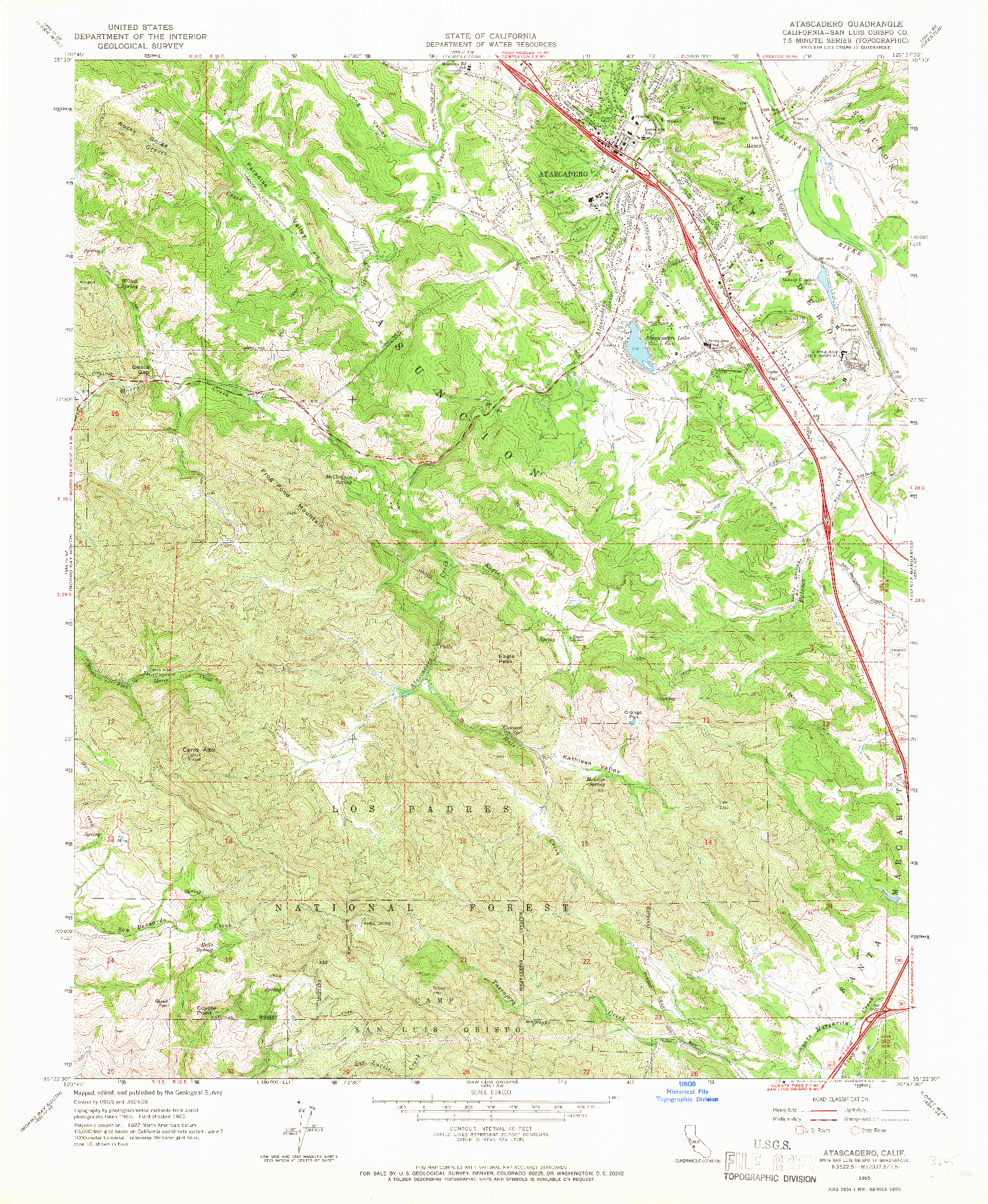 USGS 1:24000-SCALE QUADRANGLE FOR ATASCADERO, CA 1965