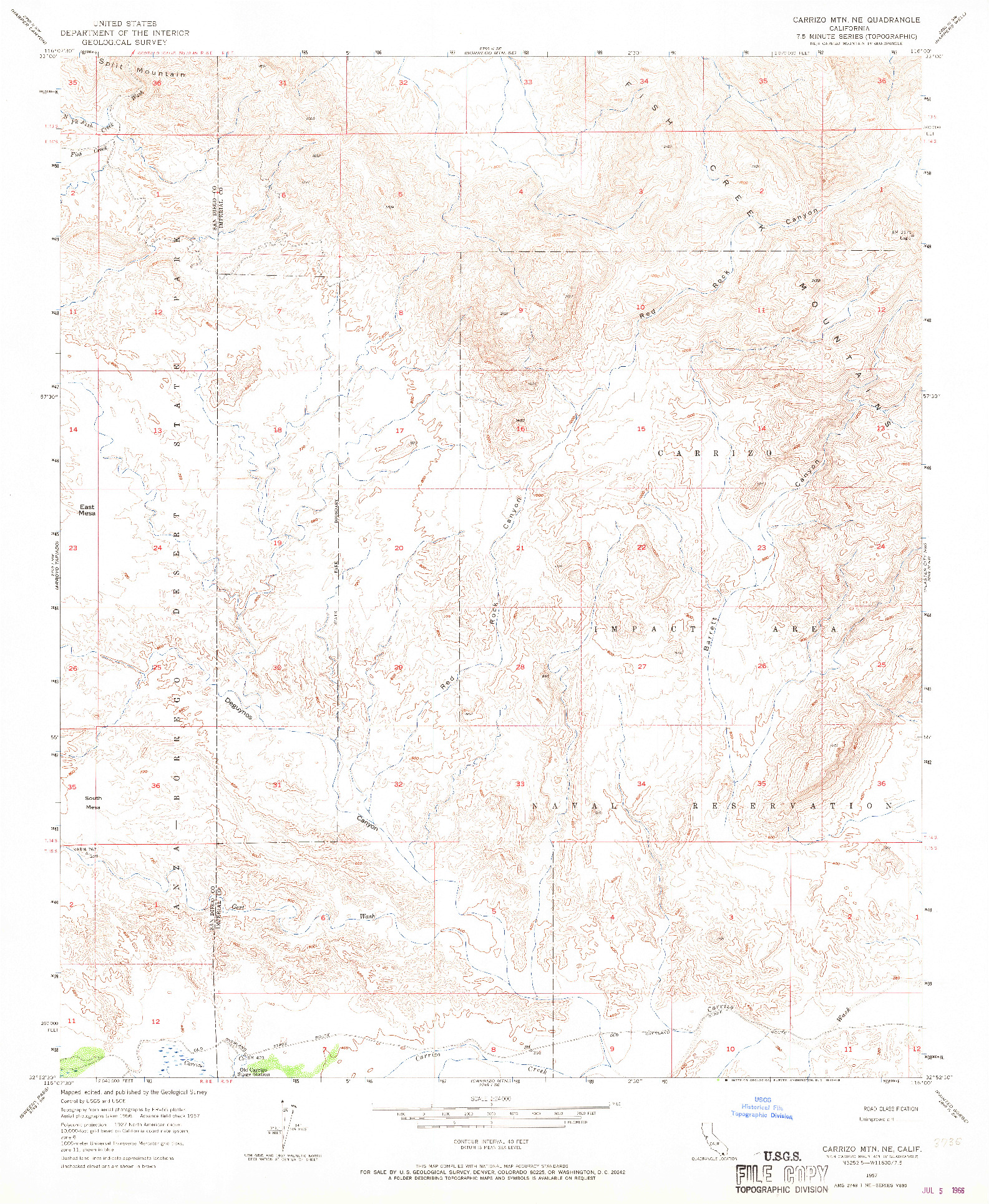 USGS 1:24000-SCALE QUADRANGLE FOR CARRIZO MTN NE, CA 1957