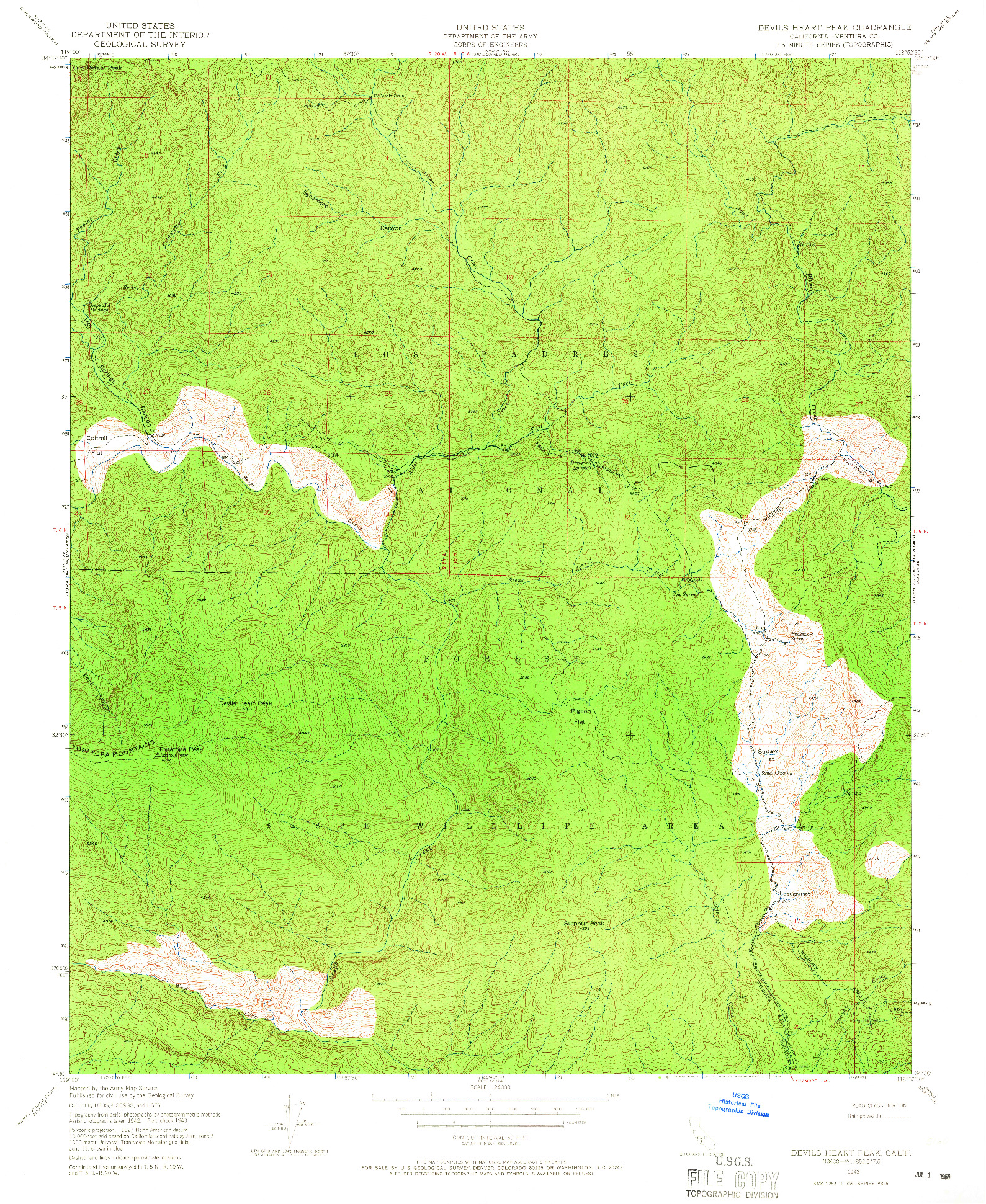 USGS 1:24000-SCALE QUADRANGLE FOR DEVILS HEART PEAK, CA 1943