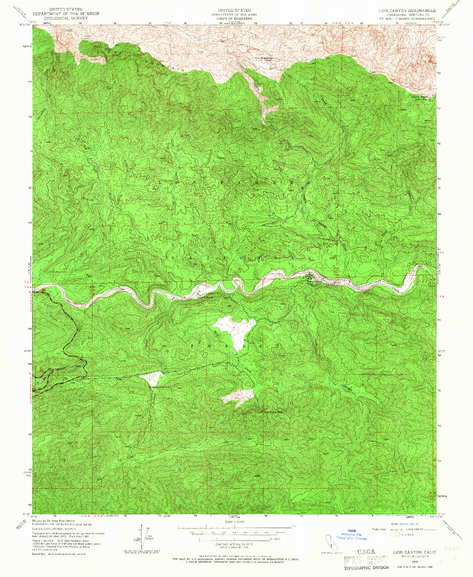 USGS 1:24000-SCALE QUADRANGLE FOR LION CANYON, CA 1943